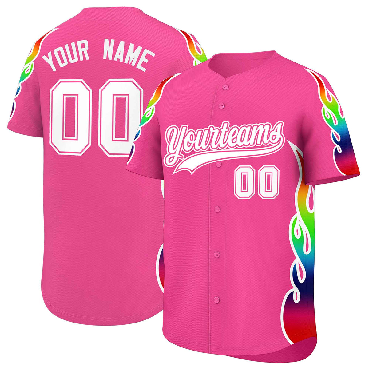 Custom Pink Graffiti Pattern Personalized Multicolored Flames Print Authentic Baseball Jersey