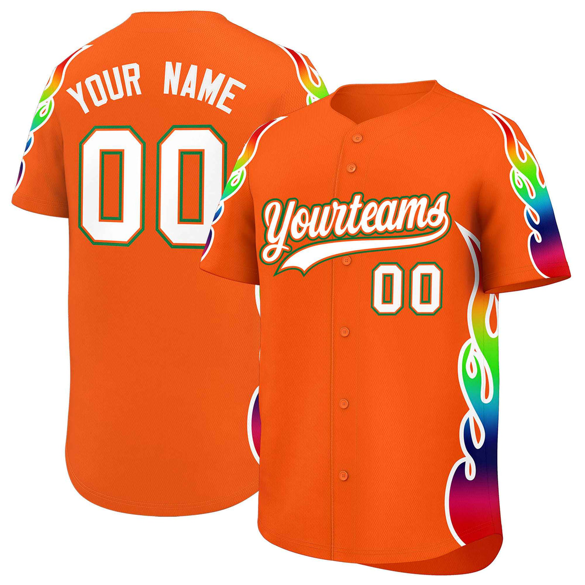 Custom Orange Graffiti Pattern Personalized Multicolored Flames Print Authentic Baseball Jersey