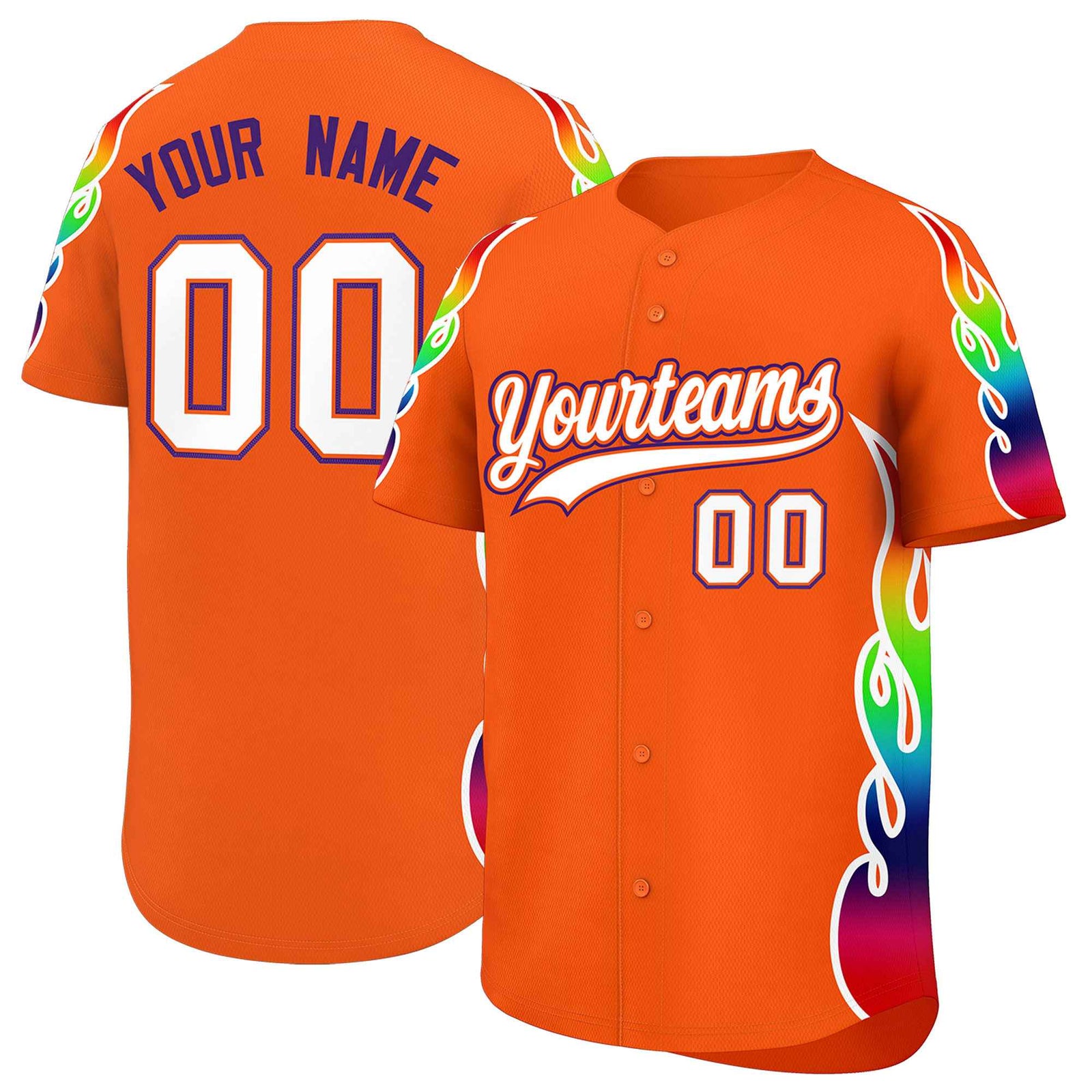 Custom Orange Graffiti Pattern Personalized Multicolored Flames Print Authentic Baseball Jersey