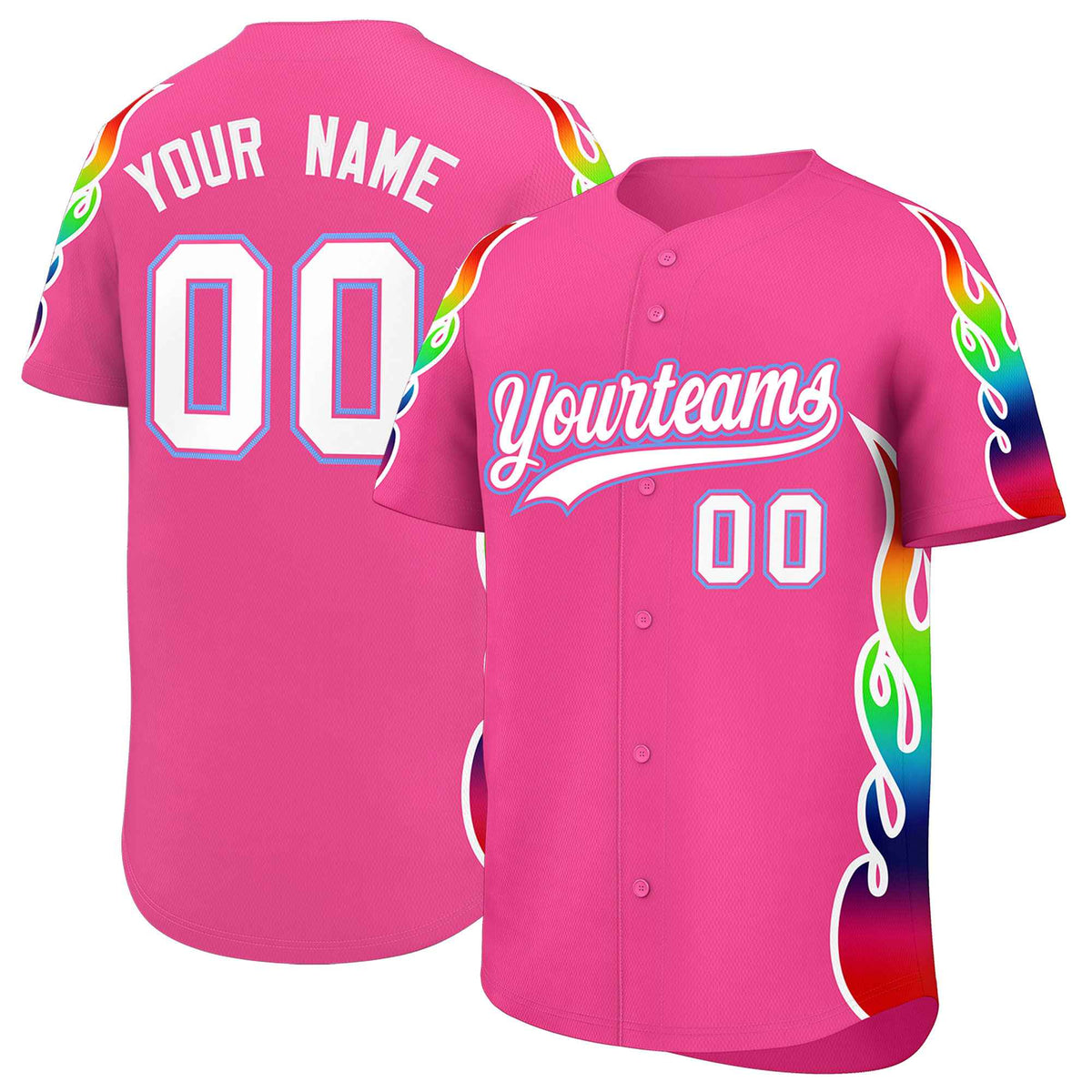 Custom Pink Graffiti Pattern Personalized Multicolored Flames Print Authentic Baseball Jersey