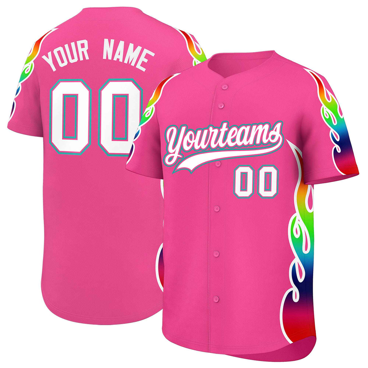 Custom Pink Graffiti Pattern Personalized Multicolored Flames Print Authentic Baseball Jersey