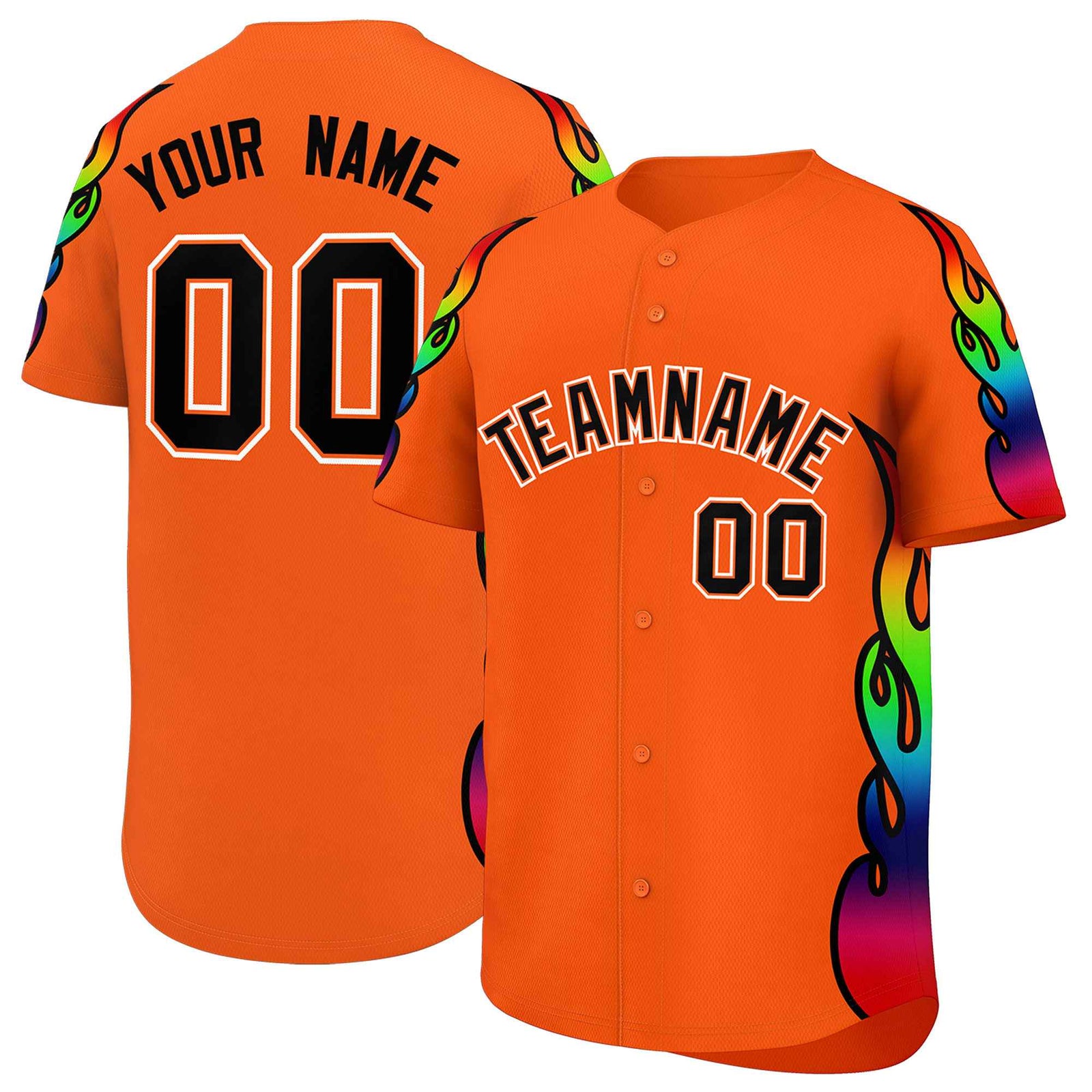 Custom Orange Graffiti Pattern Personalized Multicolored Flames Print Authentic Baseball Jersey