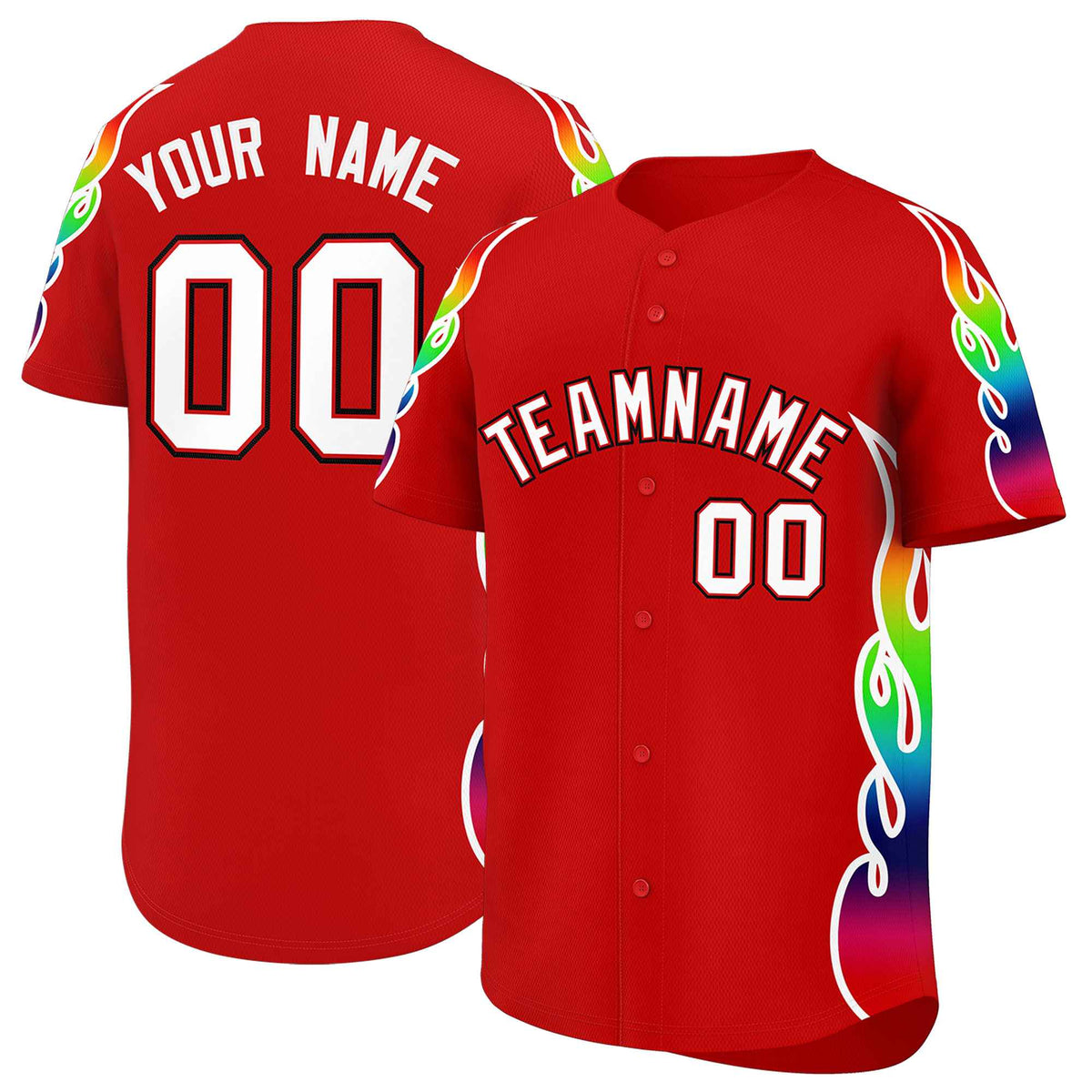 Custom Red Graffiti Pattern Personalized Multicolored Flames Print Authentic Baseball Jersey
