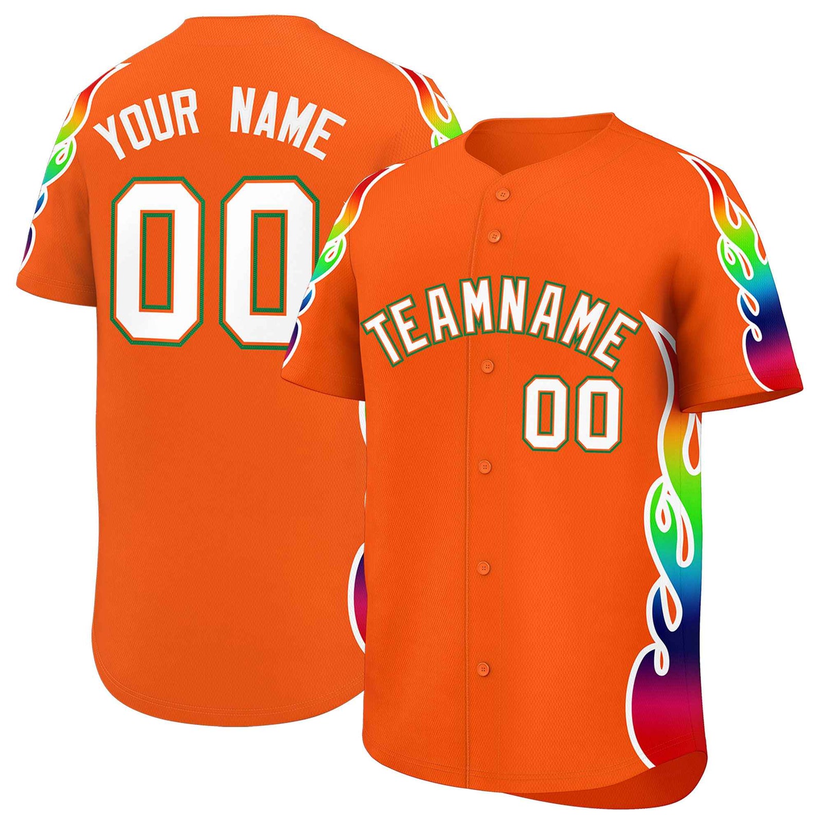 Custom Orange Graffiti Pattern Personalized Multicolored Flames Print Authentic Baseball Jersey