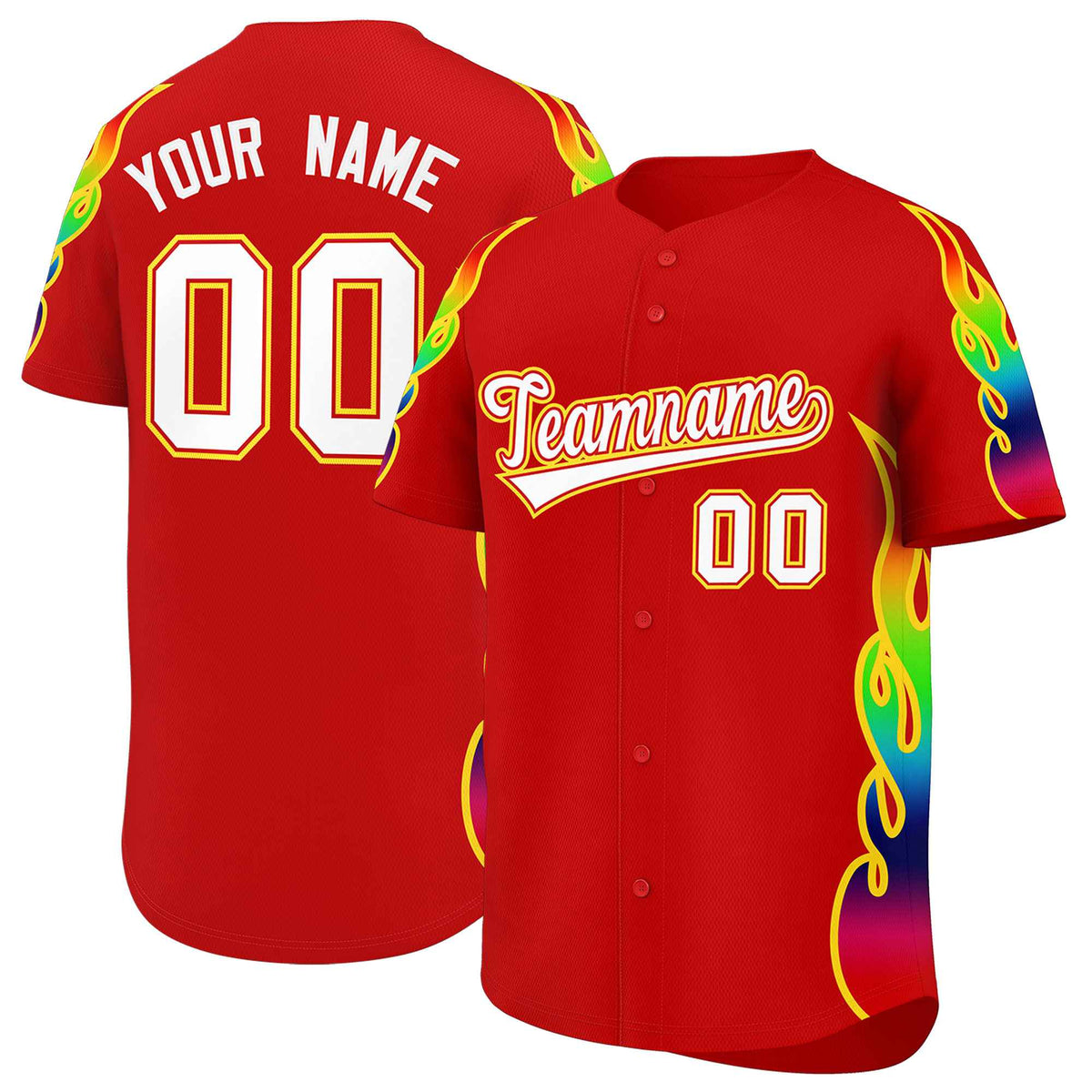 Custom Red Graffiti Pattern Personalized Multicolored Flames Print Authentic Baseball Jersey