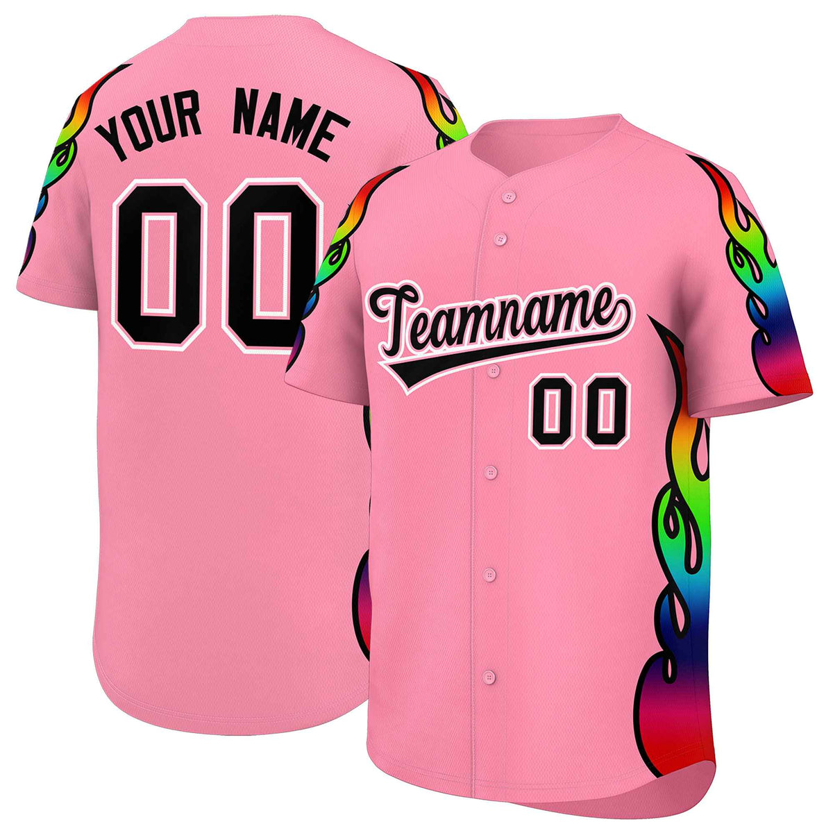 Custom Light Pink Graffiti Pattern Personalized Multicolored Flames Print Authentic Baseball Jersey