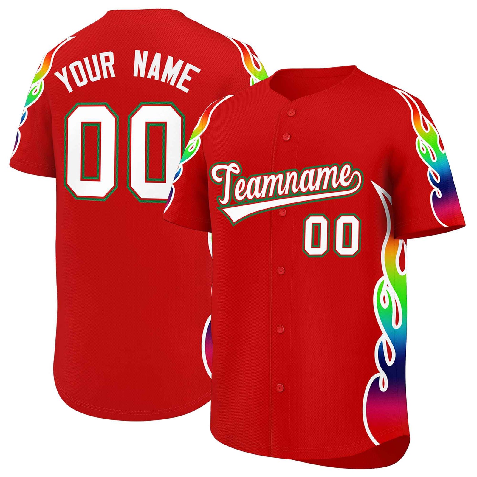 Custom Red Graffiti Pattern Personalized Multicolored Flames Print Authentic Baseball Jersey