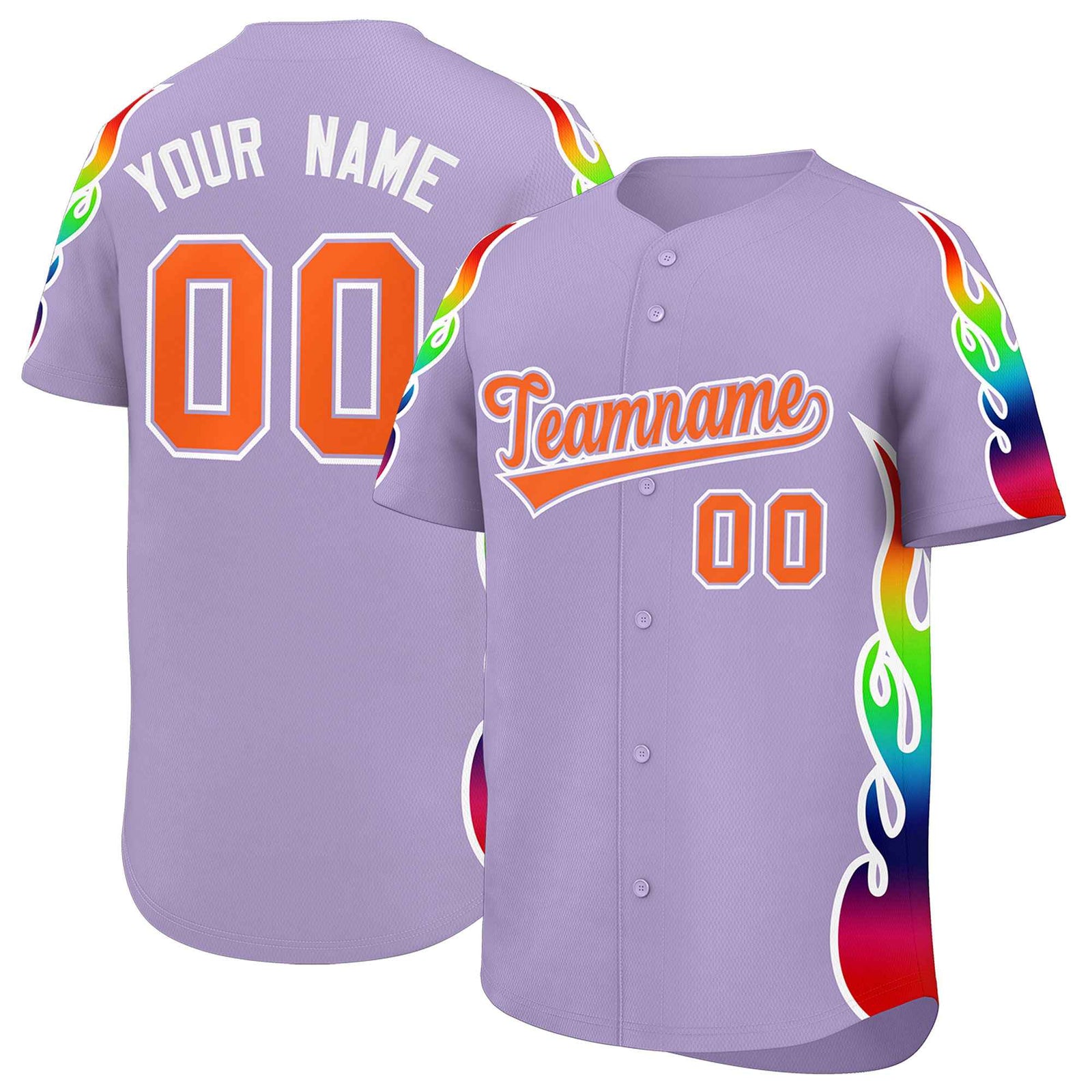 Custom Light Purple Graffiti Pattern Personalized Multicolored Flames Print Authentic Baseball Jersey