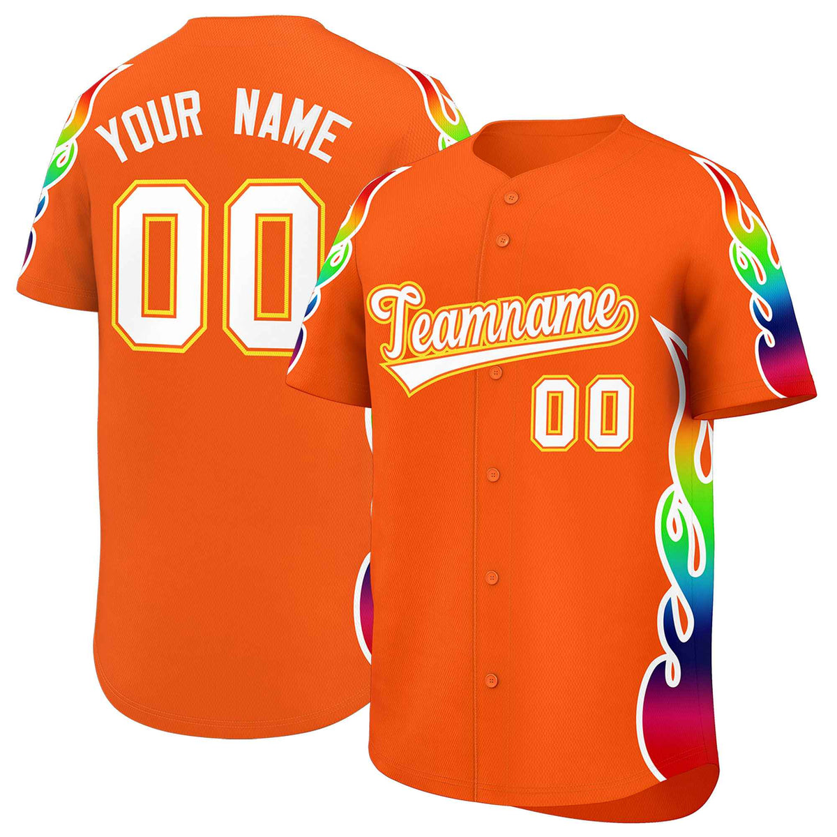 Custom Orange Graffiti Pattern Personalized Multicolored Flames Print Authentic Baseball Jersey