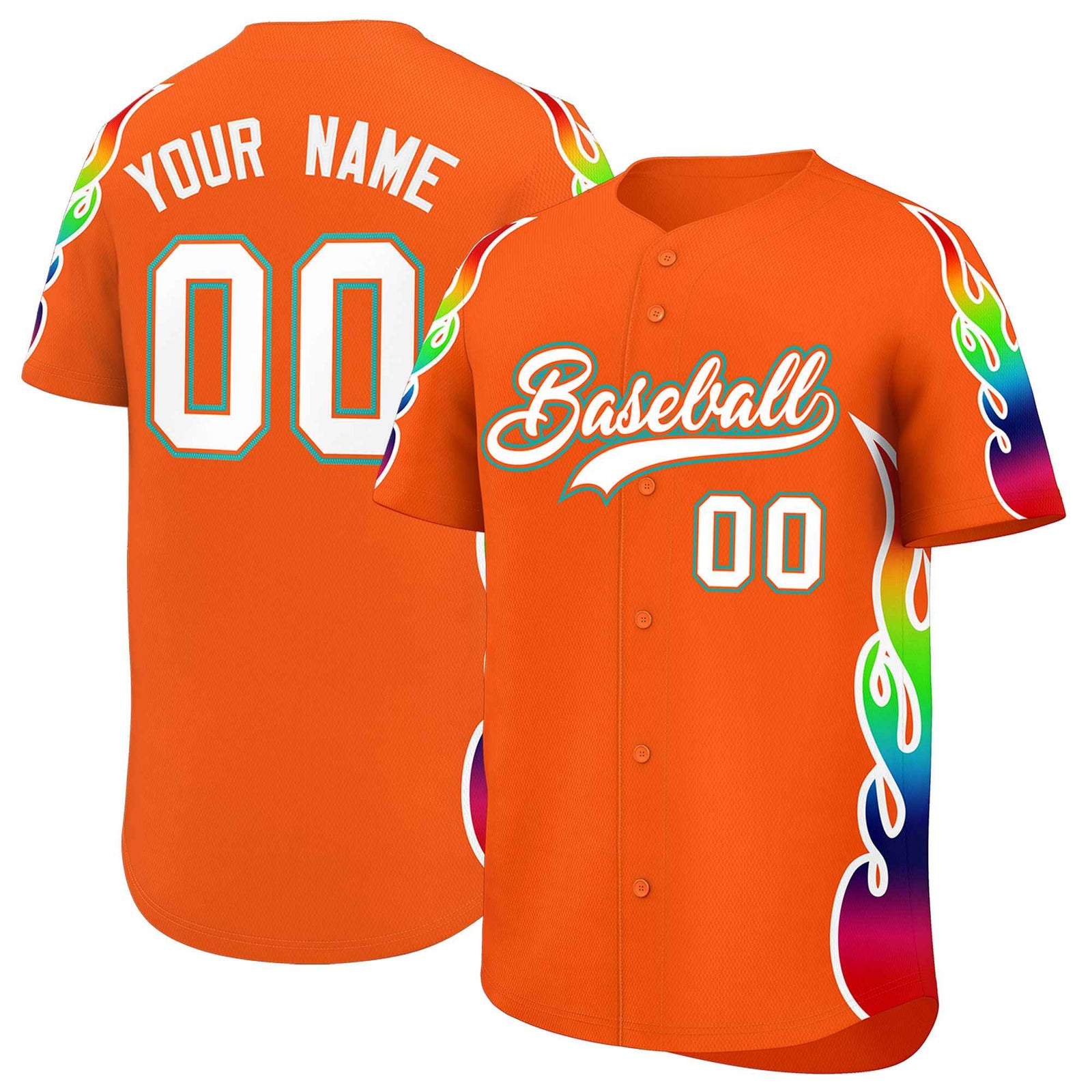 Custom Orange Graffiti Pattern Personalized Multicolored Flames Print Authentic Baseball Jersey