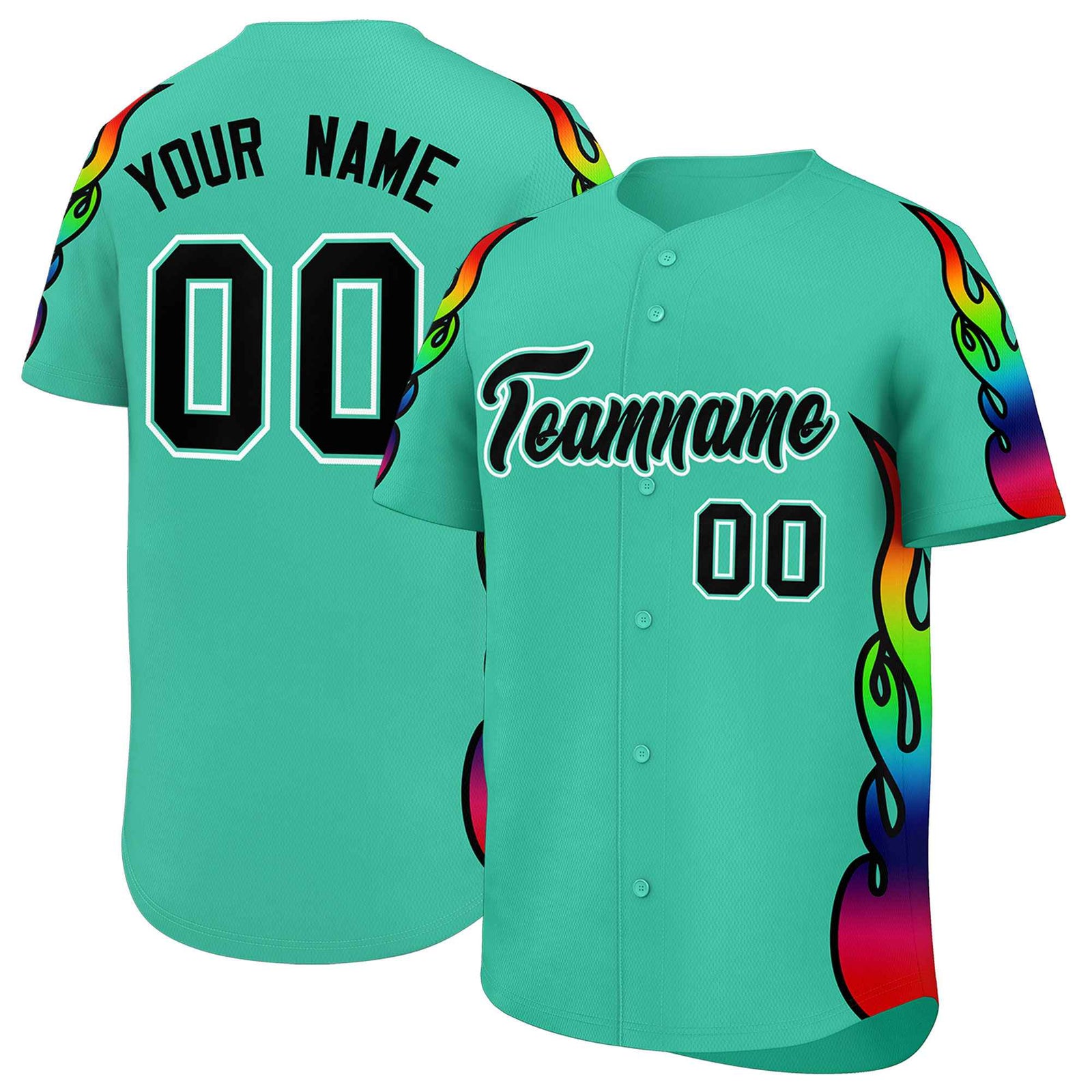 Custom Bright Green Graffiti Pattern Personalized Multicolored Flames Print Authentic Baseball Jersey