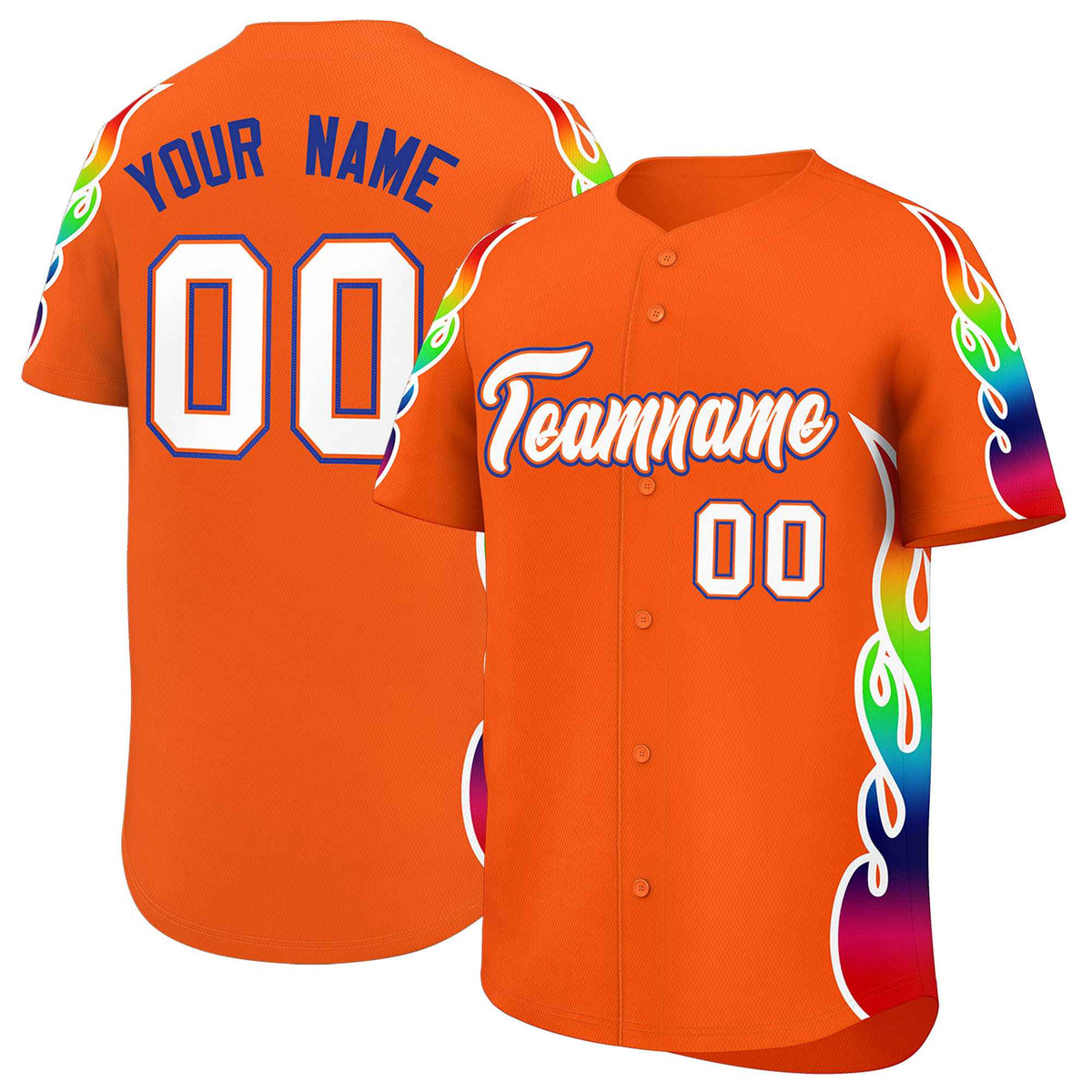 Custom Orange Graffiti Pattern Personalized Multicolored Flames Print Authentic Baseball Jersey