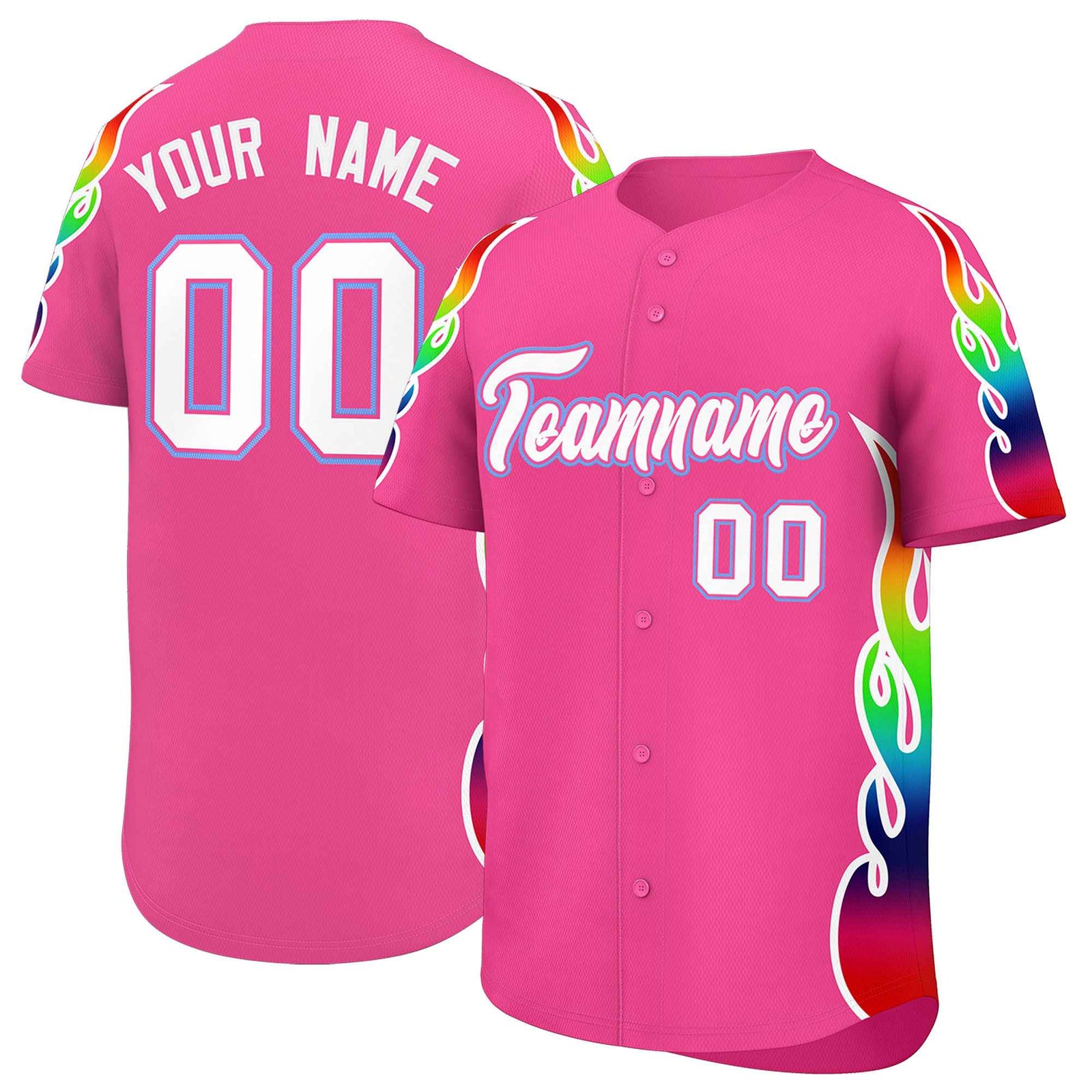 Custom Pink Graffiti Pattern Personalized Multicolored Flames Print Authentic Baseball Jersey