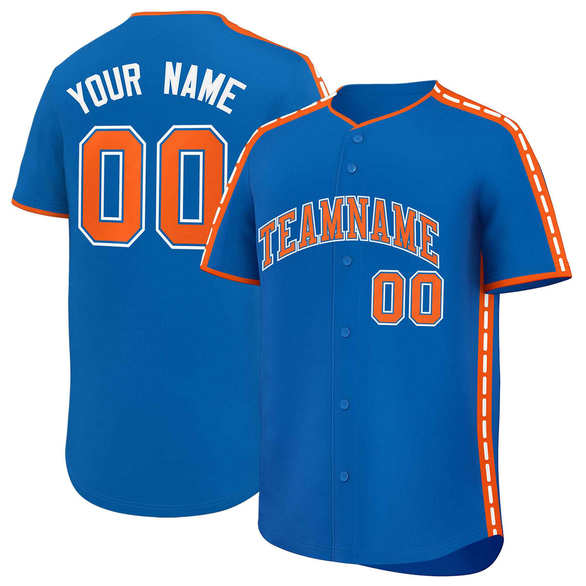 Custom Royal Orange Color Block Personalized Side Dotted Line Authentic Baseball Jersey