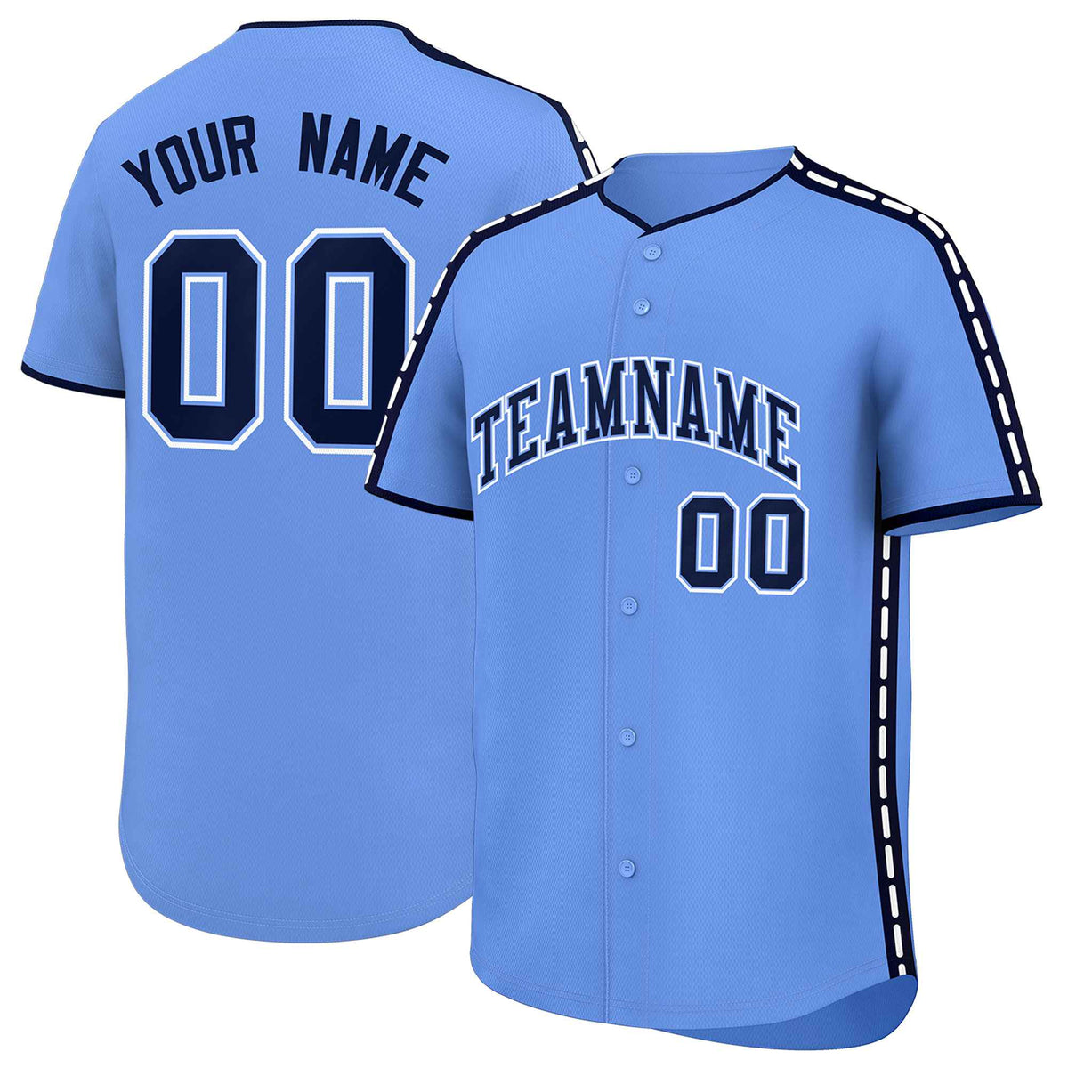 Custom Light Blue Navy Color Block Personalized Side Dotted Line Authentic Baseball Jersey