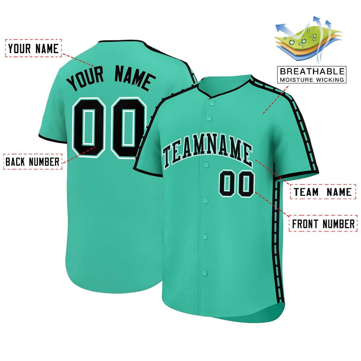 Custom Bright Green Black Color Block Personalized Side Dotted Line Authentic Baseball Jersey