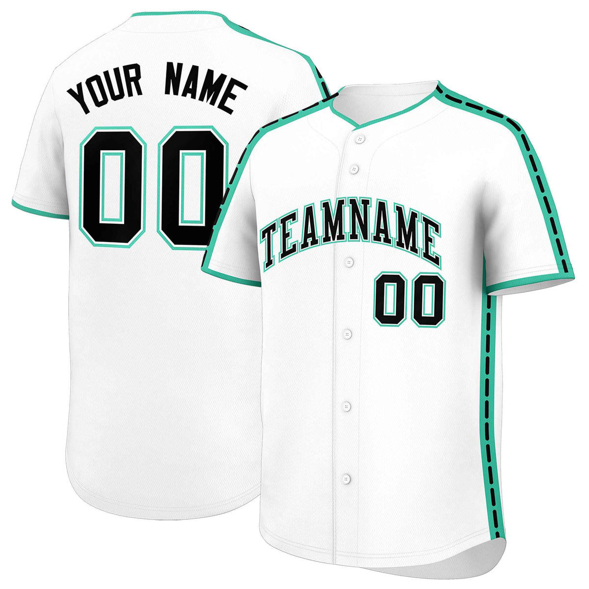 Custom White Bright Green Color Block Personalized Side Dotted Line Authentic Baseball Jersey