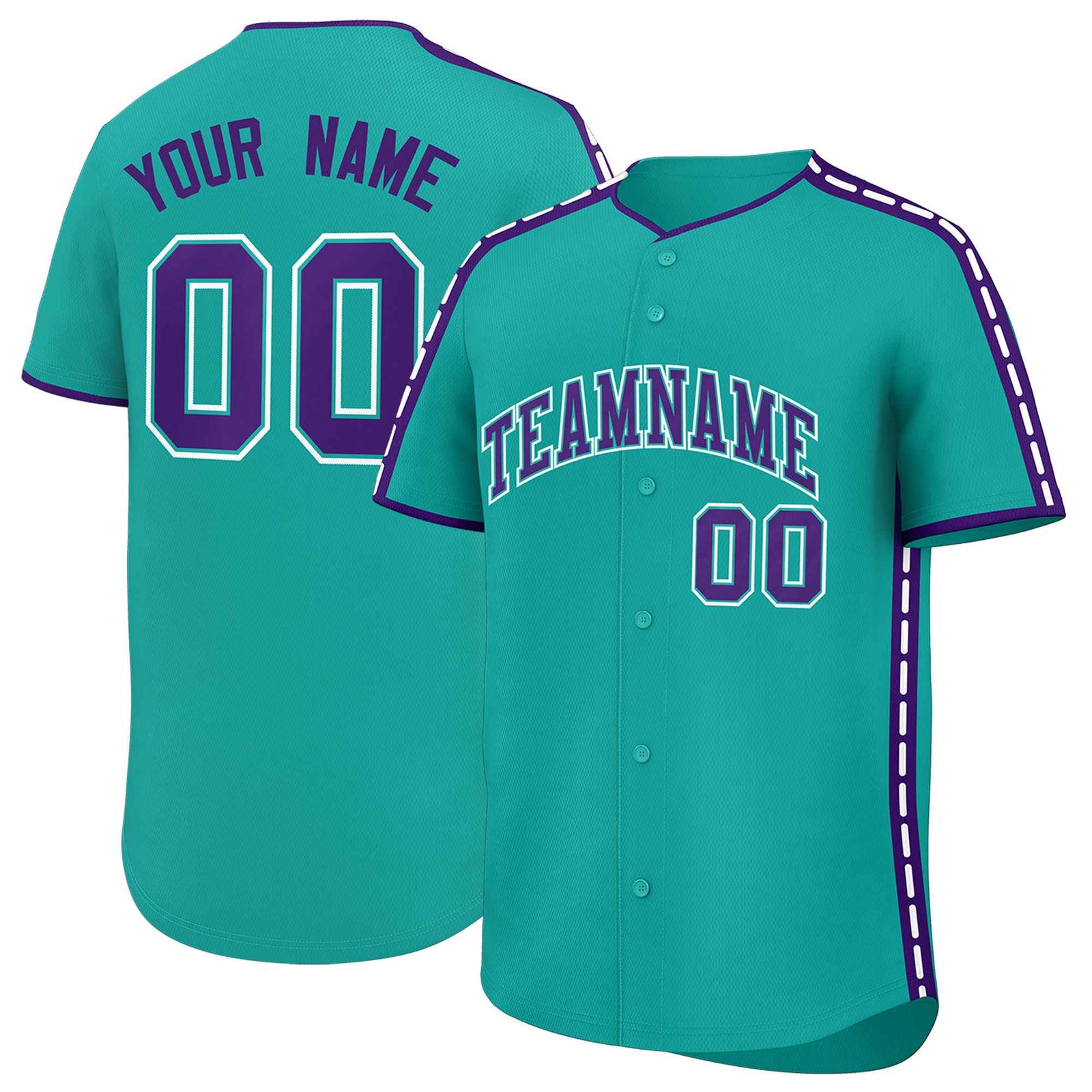 Custom Aqua Purple Color Block Personalized Side Dotted Line Authentic Baseball Jersey