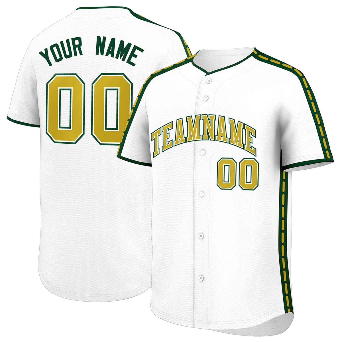 Custom White Green Color Block Personalized Side Dotted Line Authentic Baseball Jersey