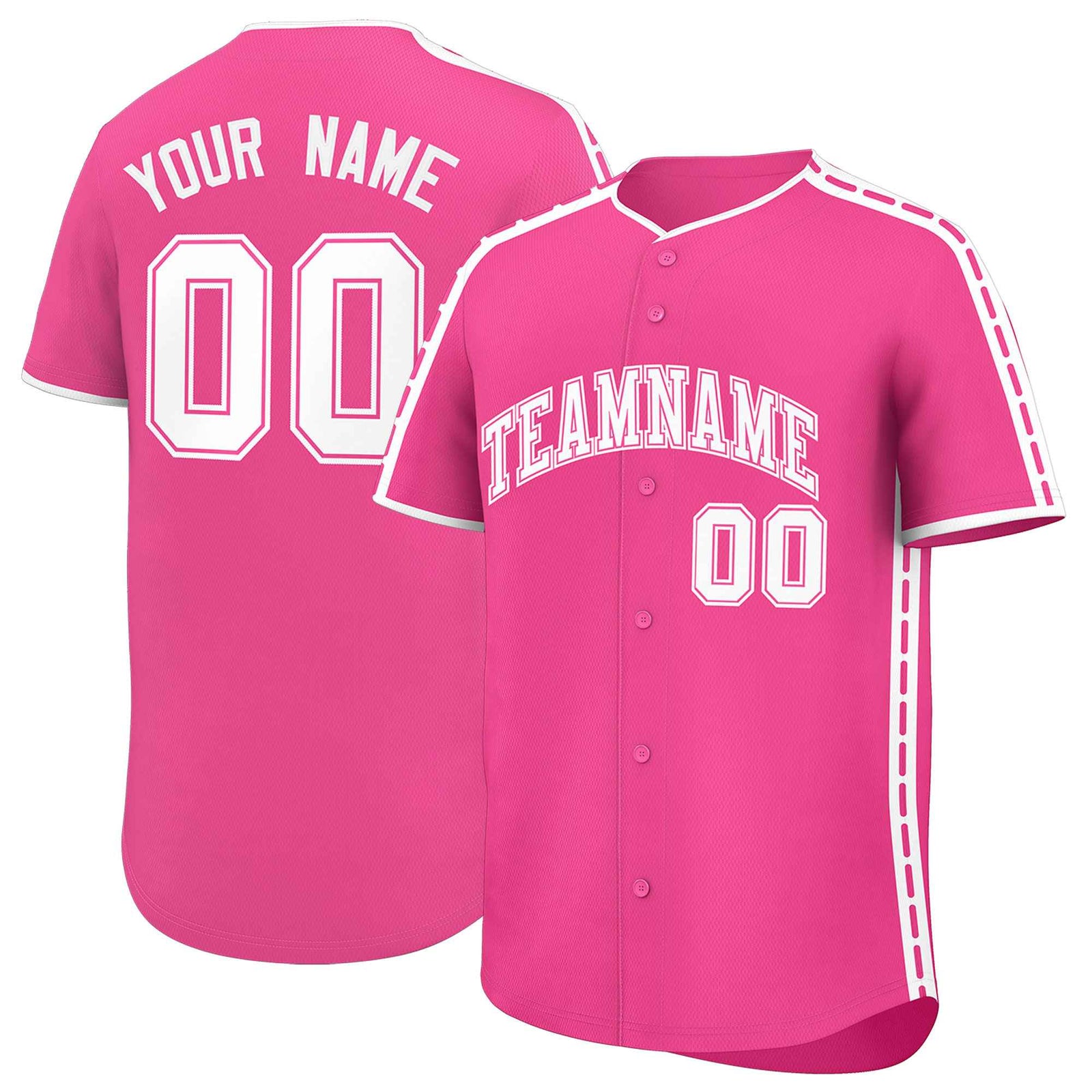 Custom Pink White Color Block Personalized Side Dotted Line Authentic Baseball Jersey