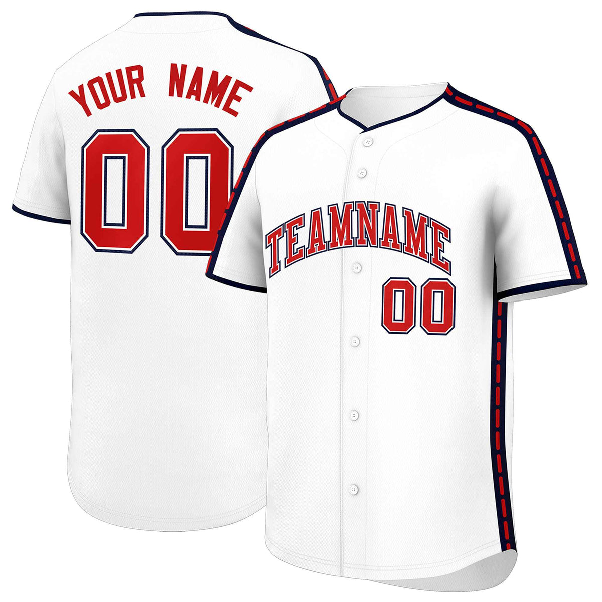 Custom White Navy Color Block Personalized Side Dotted Line Authentic Baseball Jersey