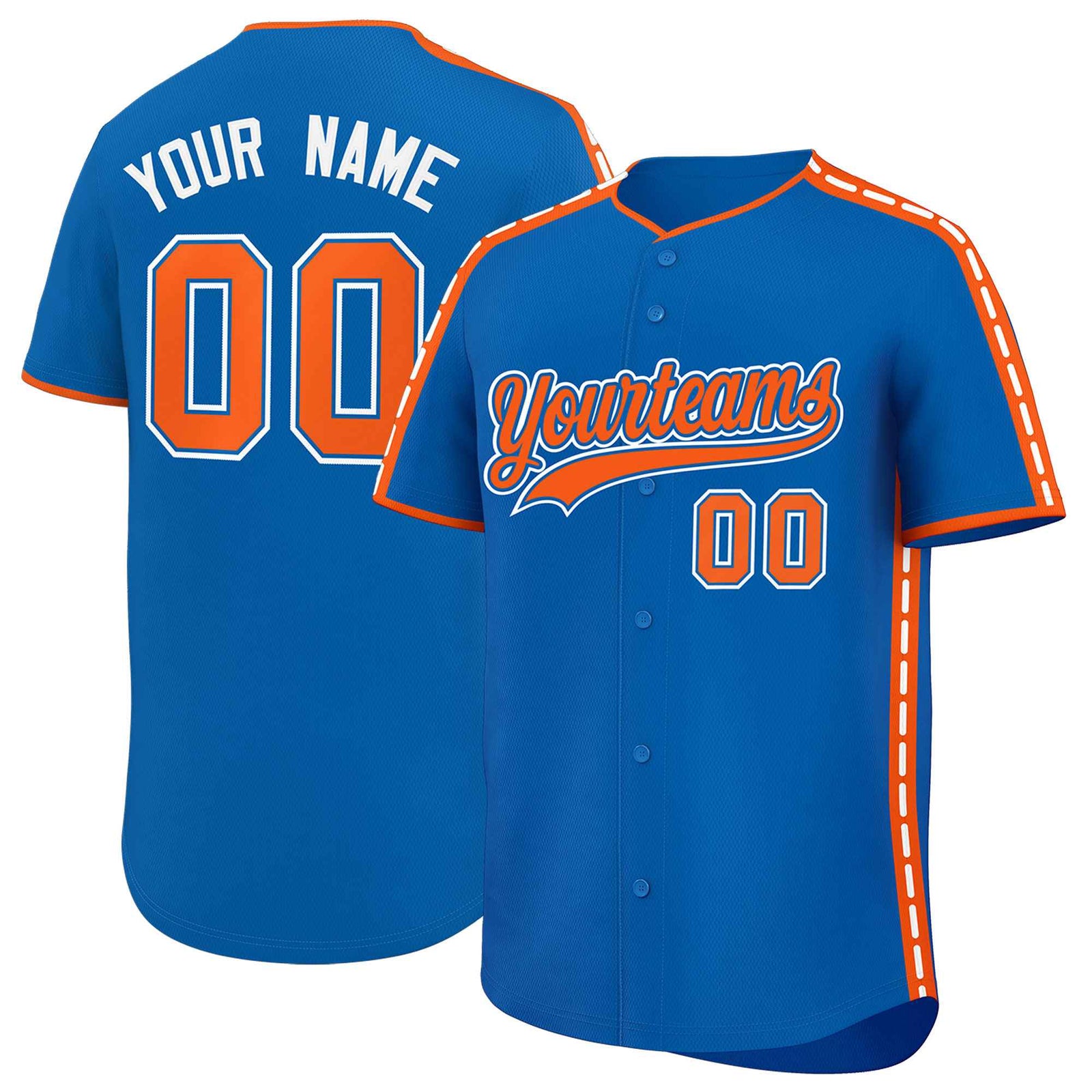 Custom Royal Orange Color Block Personalized Side Dotted Line Authentic Baseball Jersey