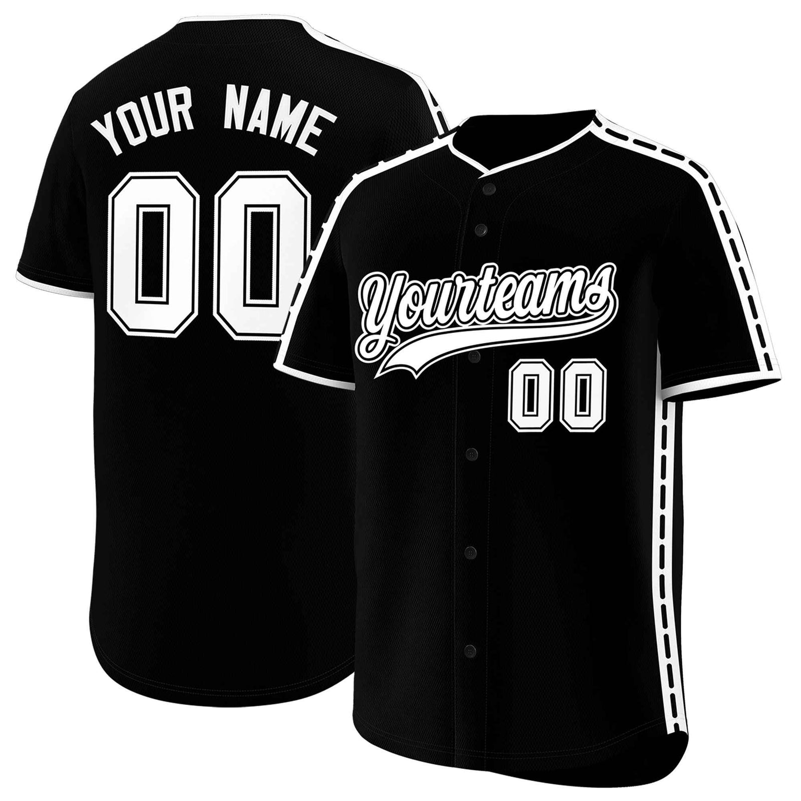 Custom Black White Color Block Personalized Side Dotted Line Authentic Baseball Jersey