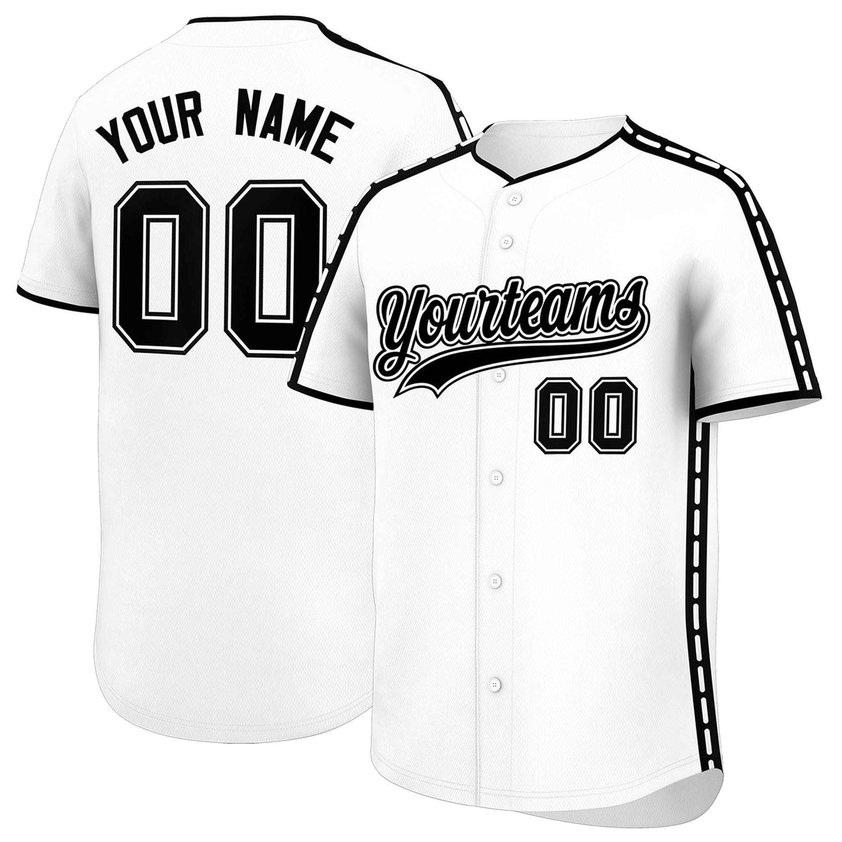 Custom White Black Color Block Personalized Side Dotted Line Authentic Baseball Jersey