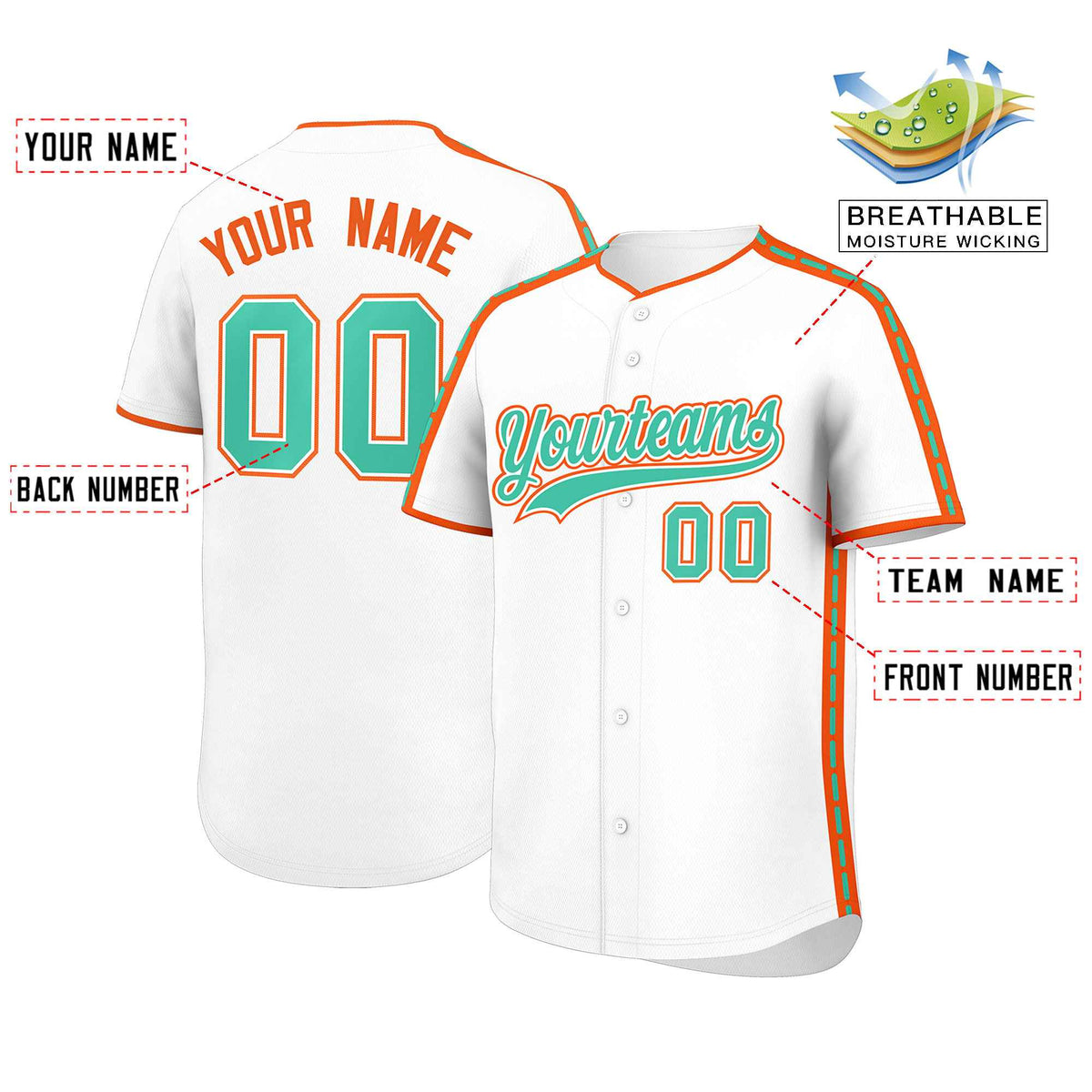 Custom White Orange Color Block Personalized Side Dotted Line Authentic Baseball Jersey