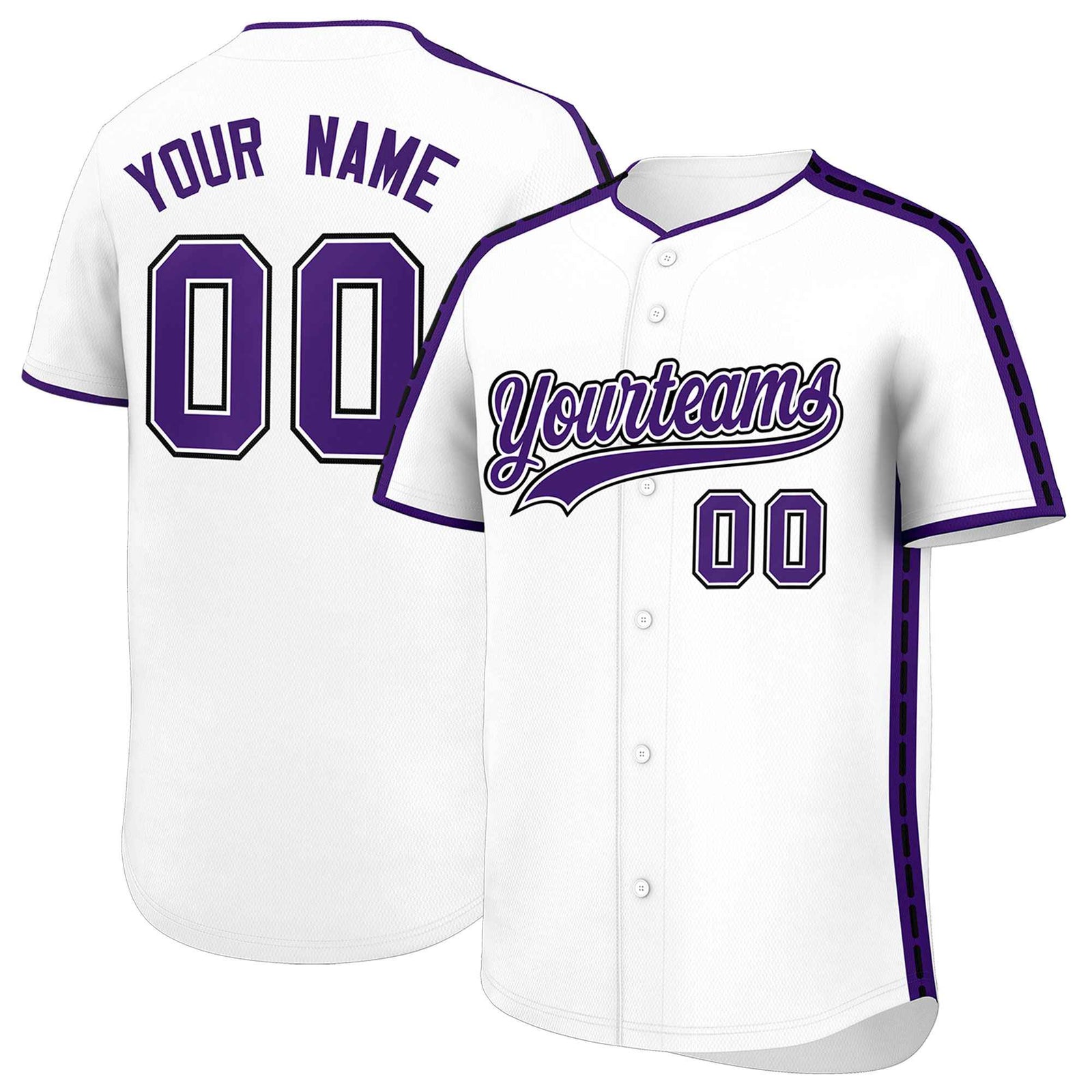 Custom White Purple Color Block Personalized Side Dotted Line Authentic Baseball Jersey