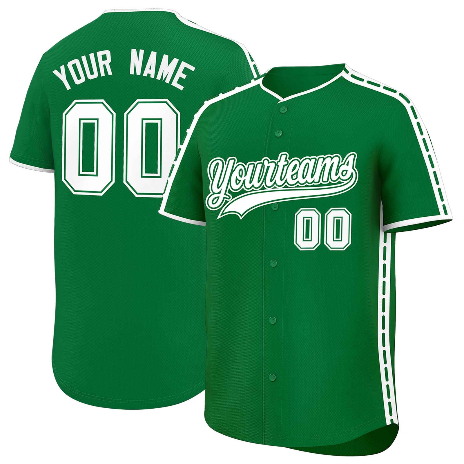 Custom Kelly Green White Color Block Personalized Side Dotted Line Authentic Baseball Jersey