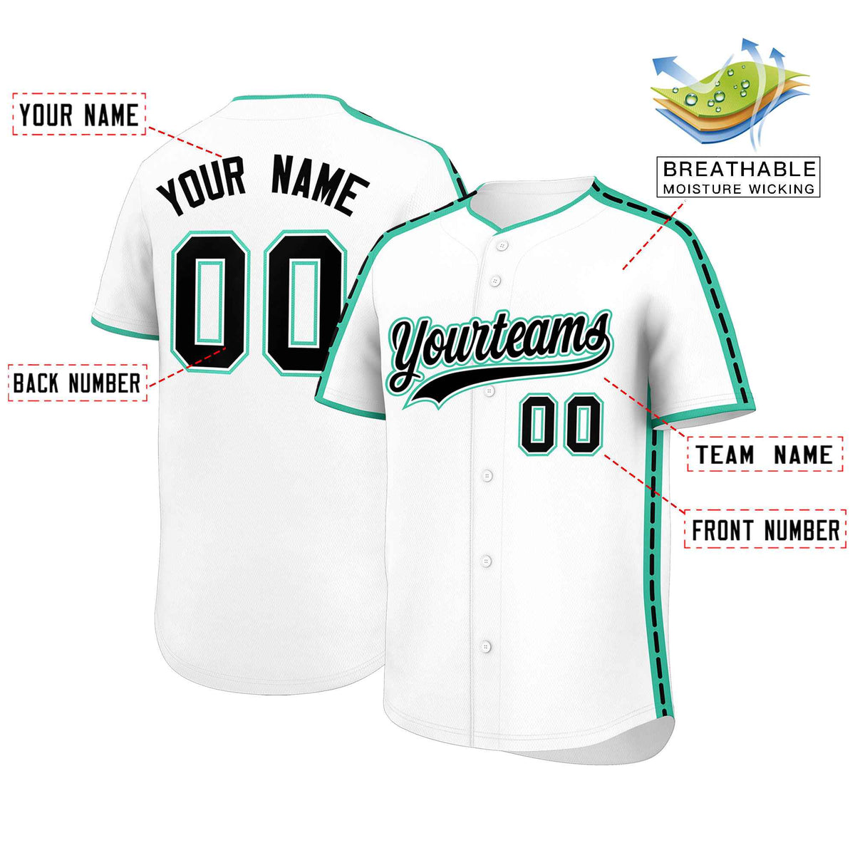 Custom White Bright Green Color Block Personalized Side Dotted Line Authentic Baseball Jersey