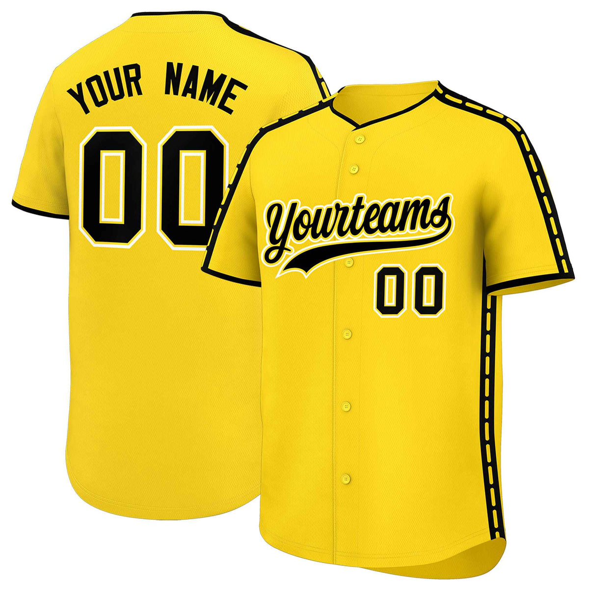 Custom Gold Black Color Block Personalized Side Dotted Line Authentic Baseball Jersey