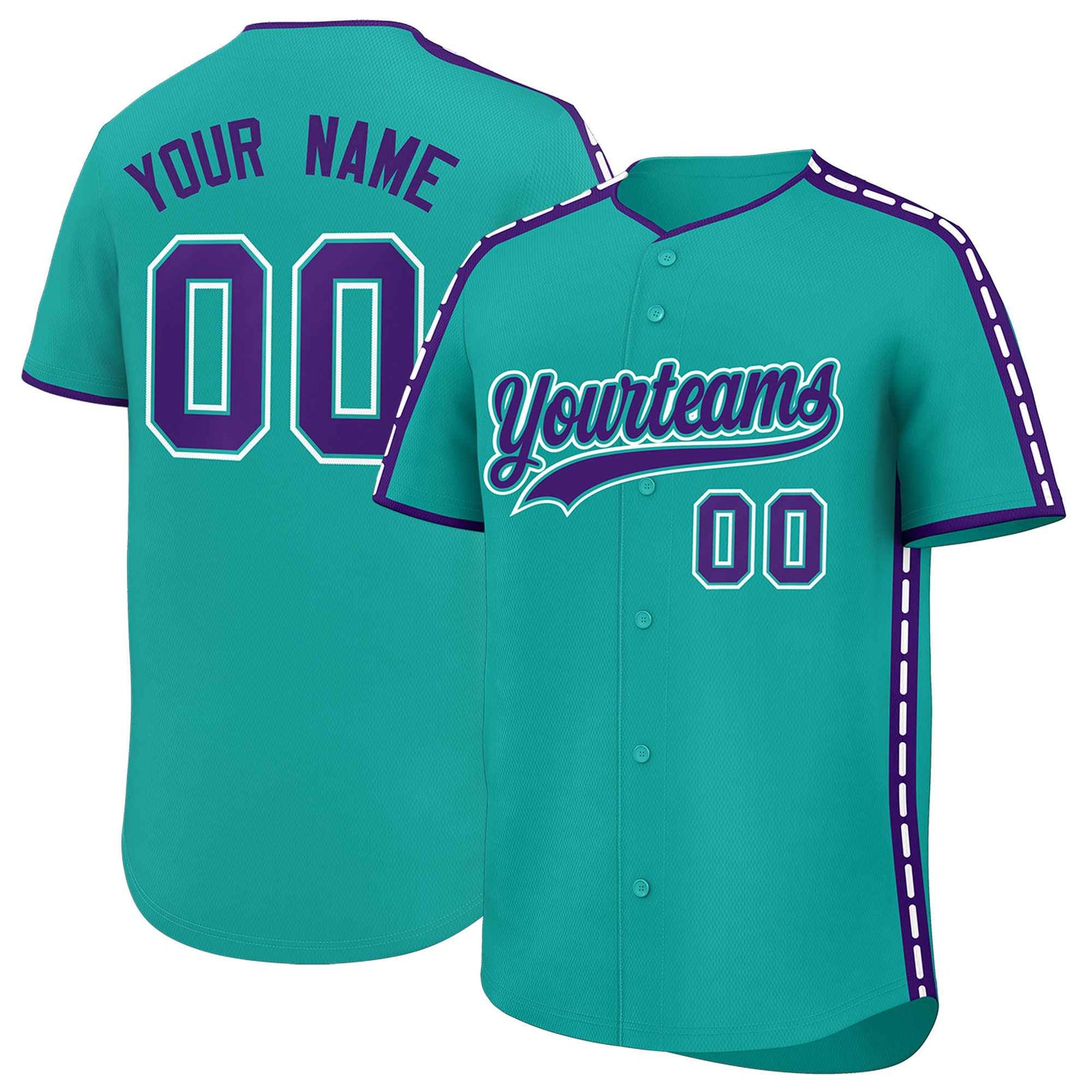 Custom Aqua Purple Color Block Personalized Side Dotted Line Authentic Baseball Jersey