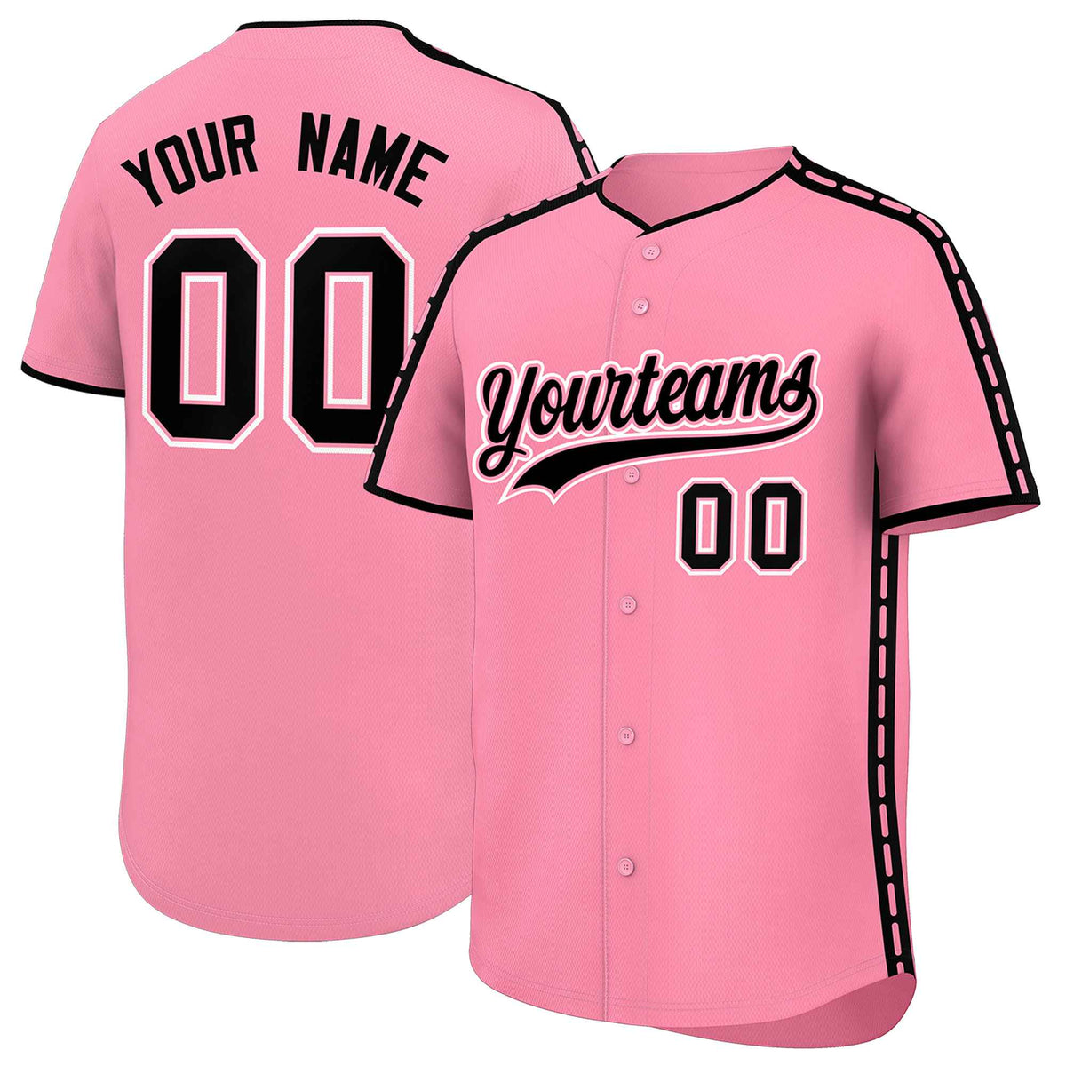Custom Light Pink Black Color Block Personalized Side Dotted Line Authentic Baseball Jersey