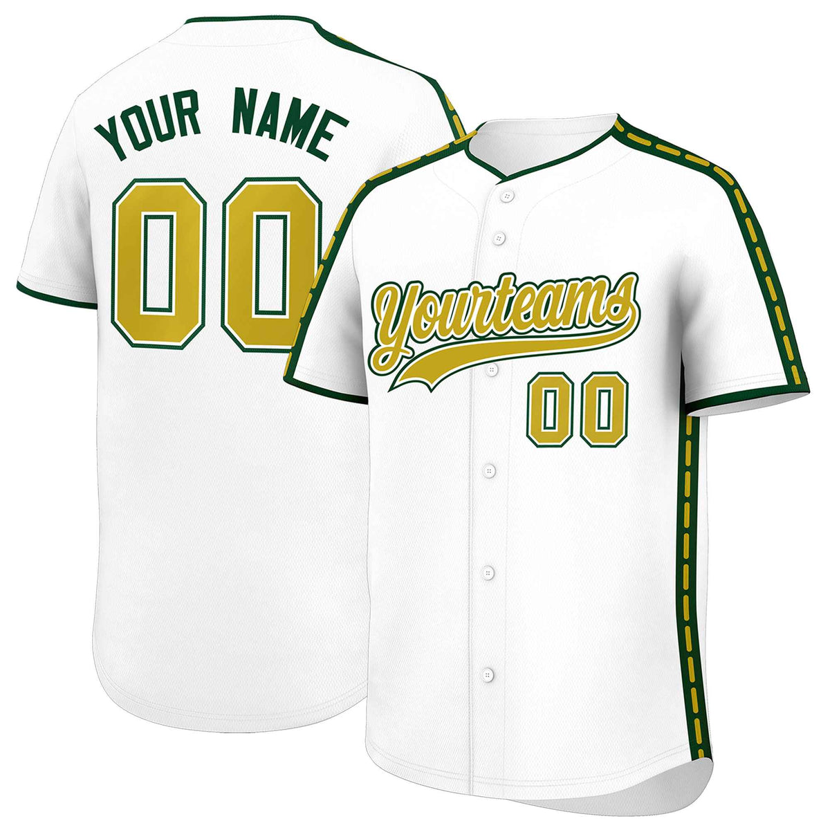 Custom White Green Color Block Personalized Side Dotted Line Authentic Baseball Jersey