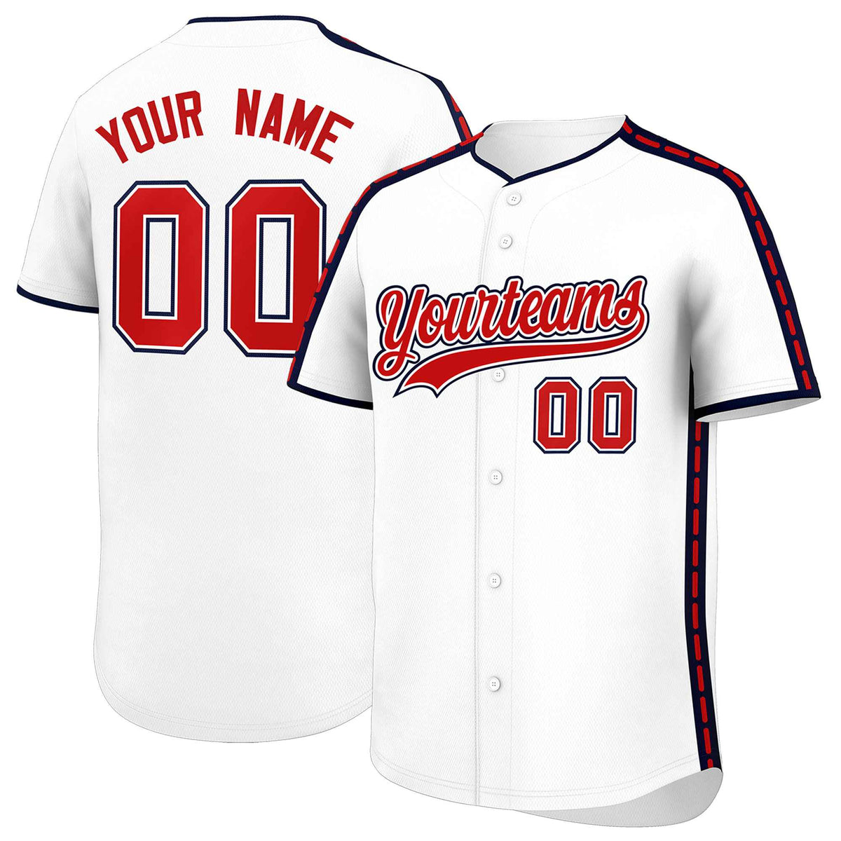 Custom White Navy Color Block Personalized Side Dotted Line Authentic Baseball Jersey