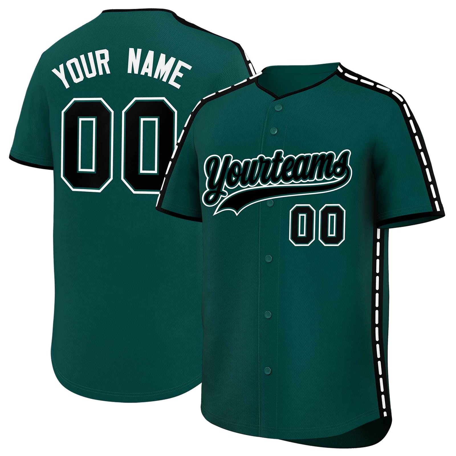 Custom Midnight Green Black Color Block Personalized Side Dotted Line Authentic Baseball Jersey