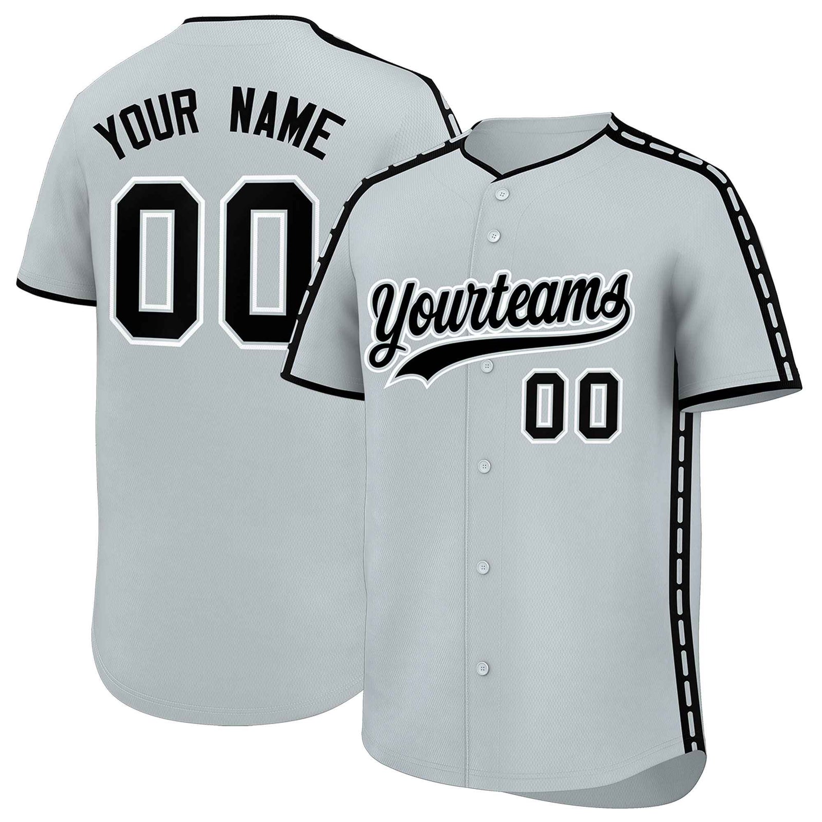 Custom Silver Black Color Block Personalized Side Dotted Line Authentic Baseball Jersey