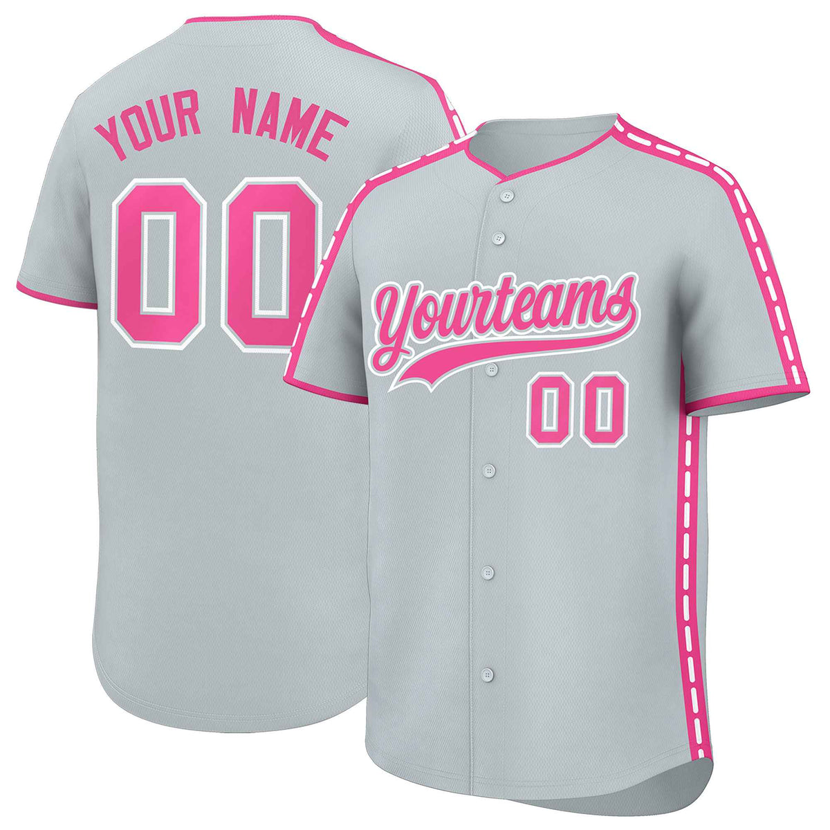 Custom Silver Pink Color Block Personalized Side Dotted Line Authentic Baseball Jersey