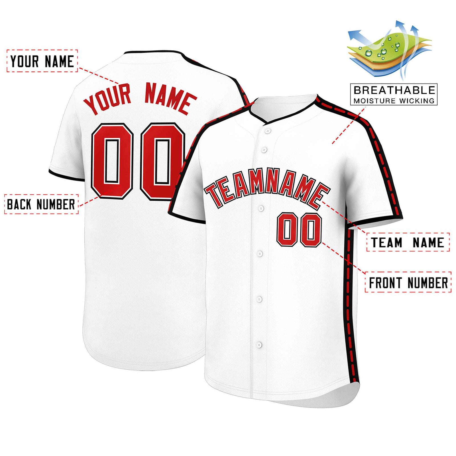Custom White Black Color Block Personalized Side Dotted Line Authentic Baseball Jersey