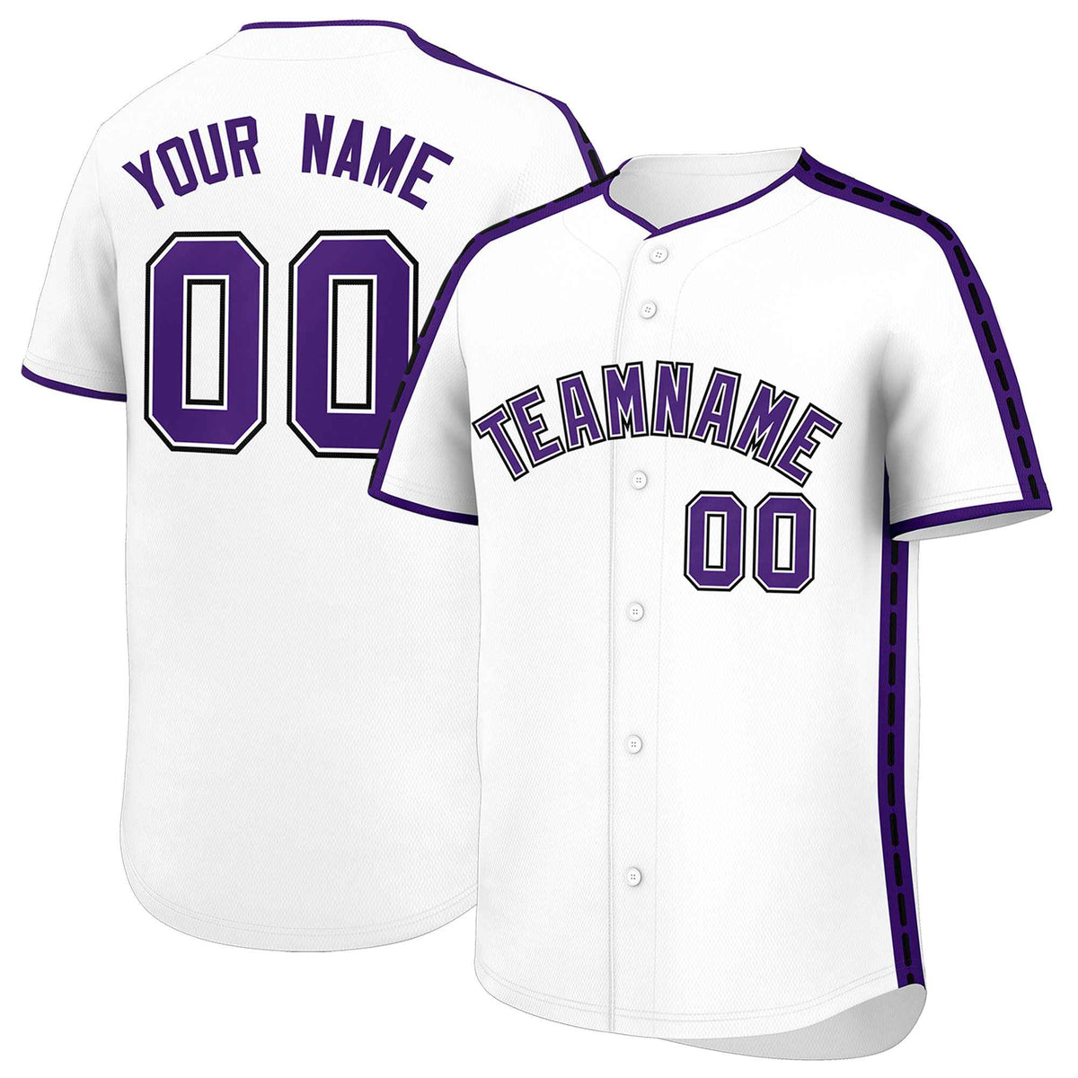Custom White Purple Color Block Personalized Side Dotted Line Authentic Baseball Jersey