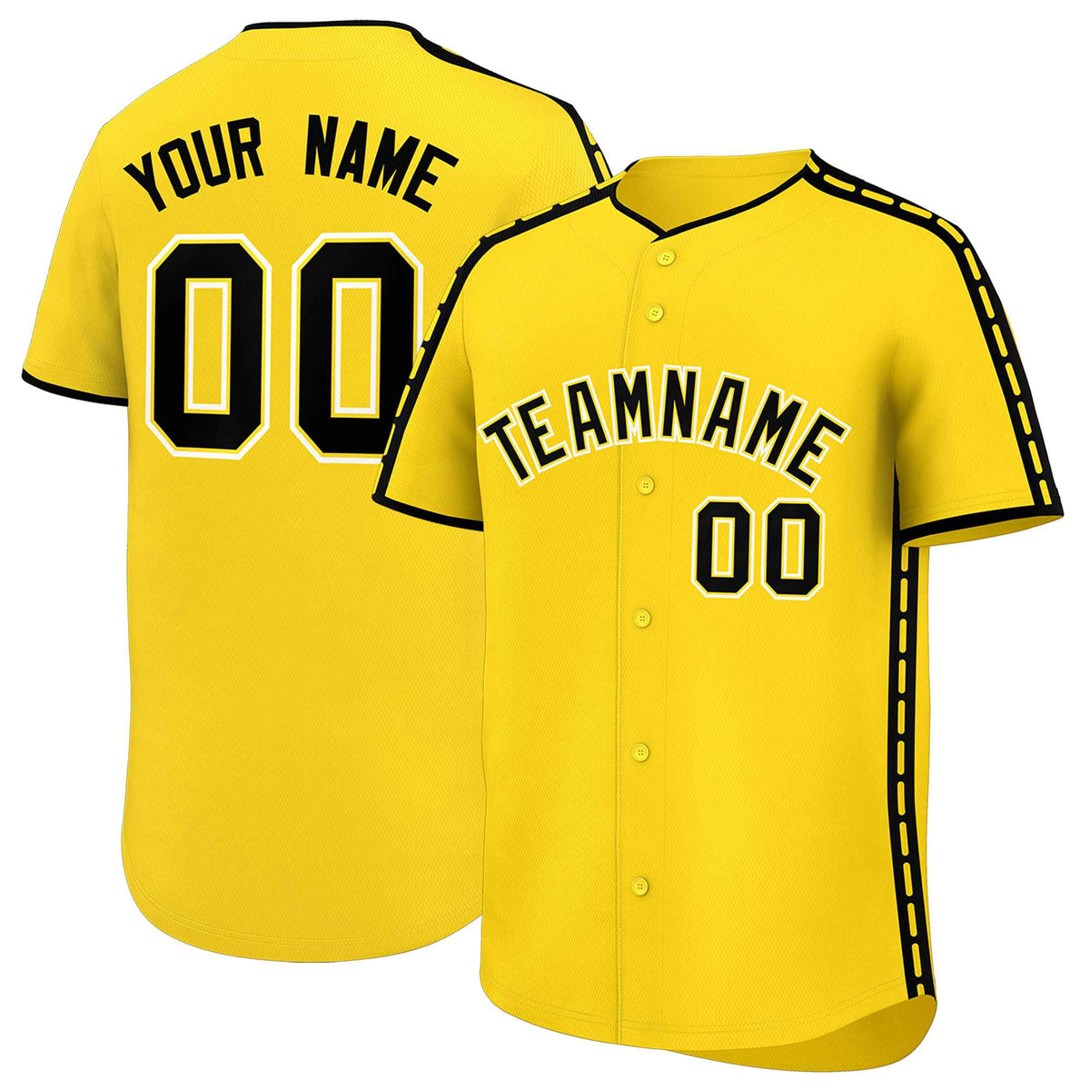 Custom Gold Black Color Block Personalized Side Dotted Line Authentic Baseball Jersey