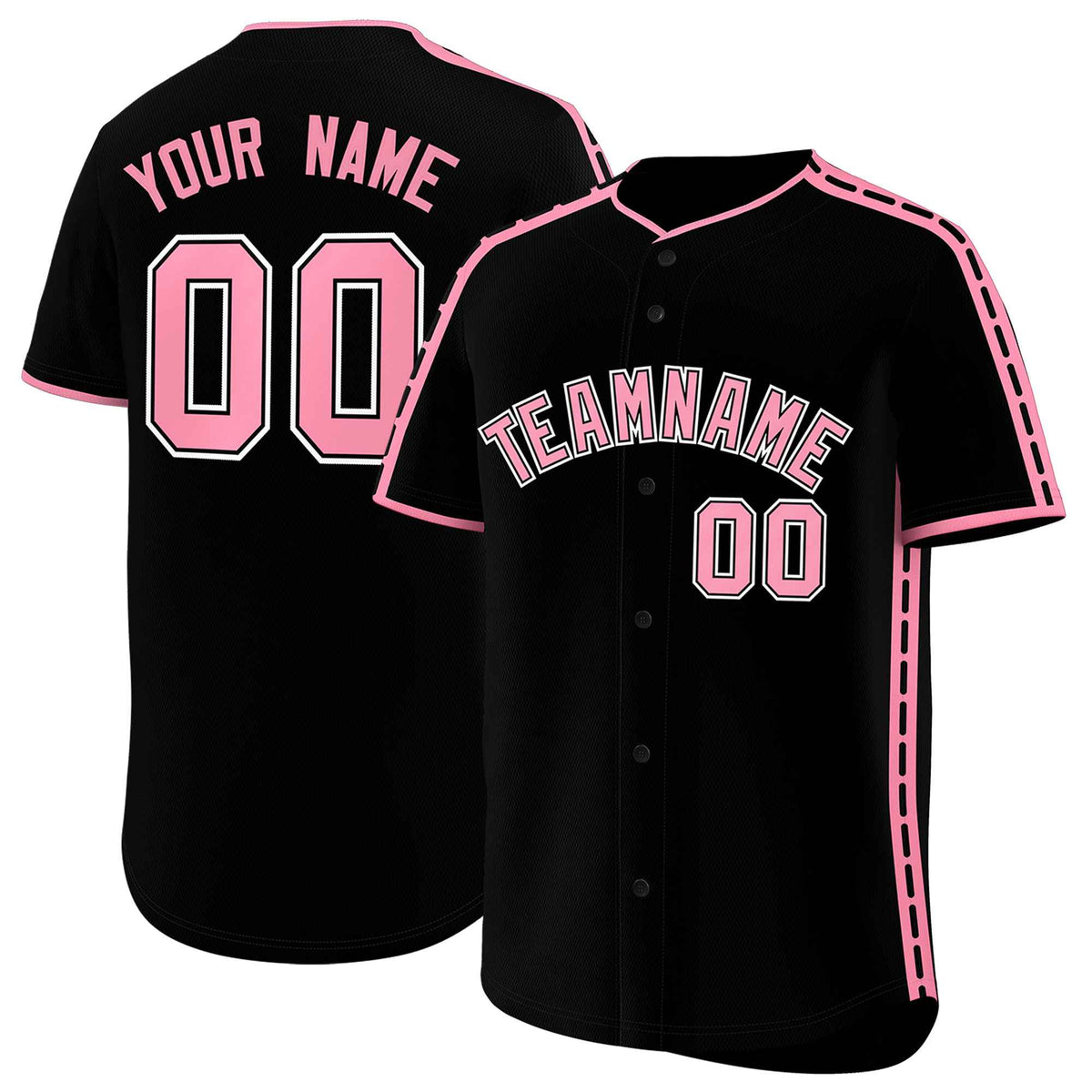 Custom Black Light Pink Color Block Personalized Side Dotted Line Authentic Baseball Jersey