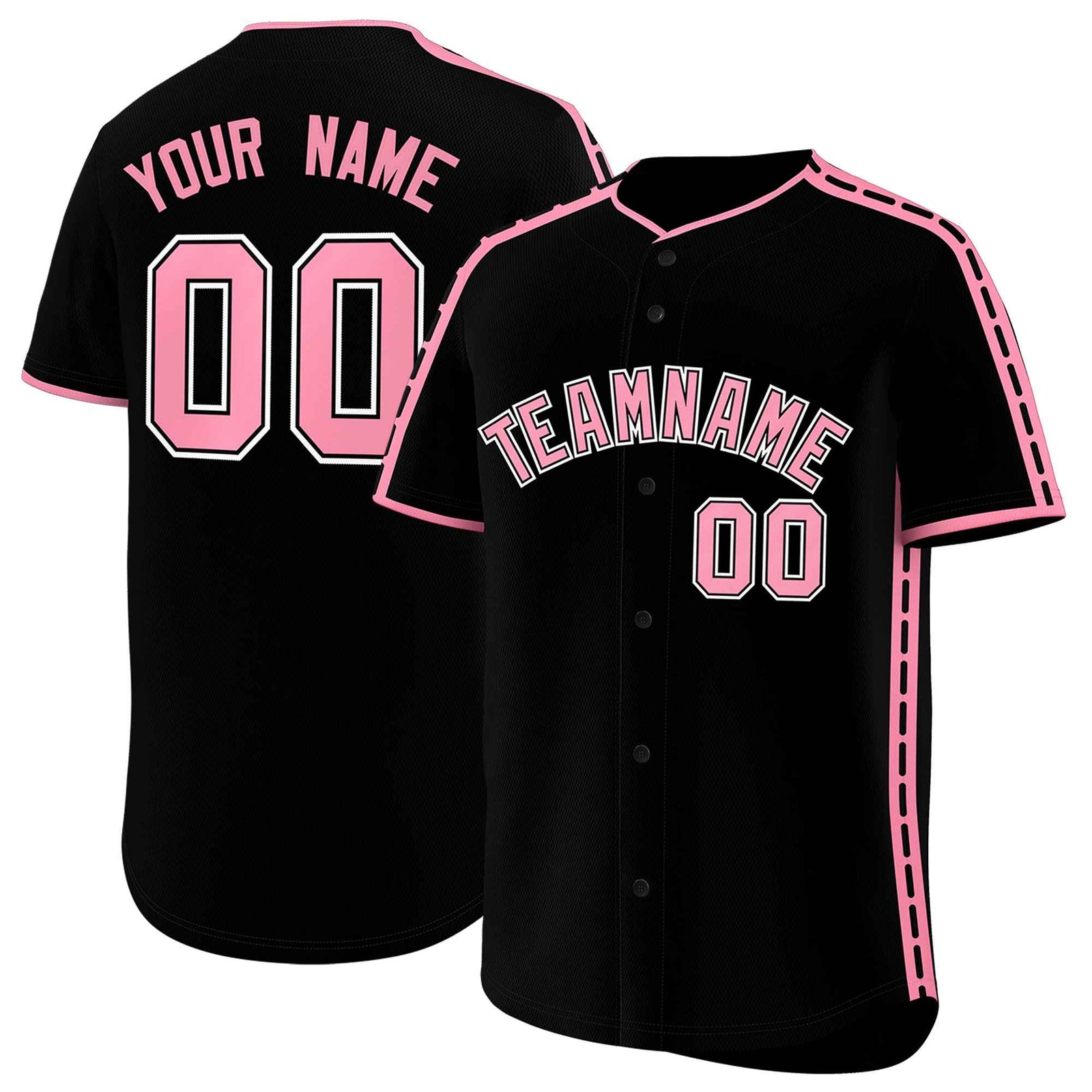 Custom Black Light Pink Color Block Personalized Side Dotted Line Authentic Baseball Jersey