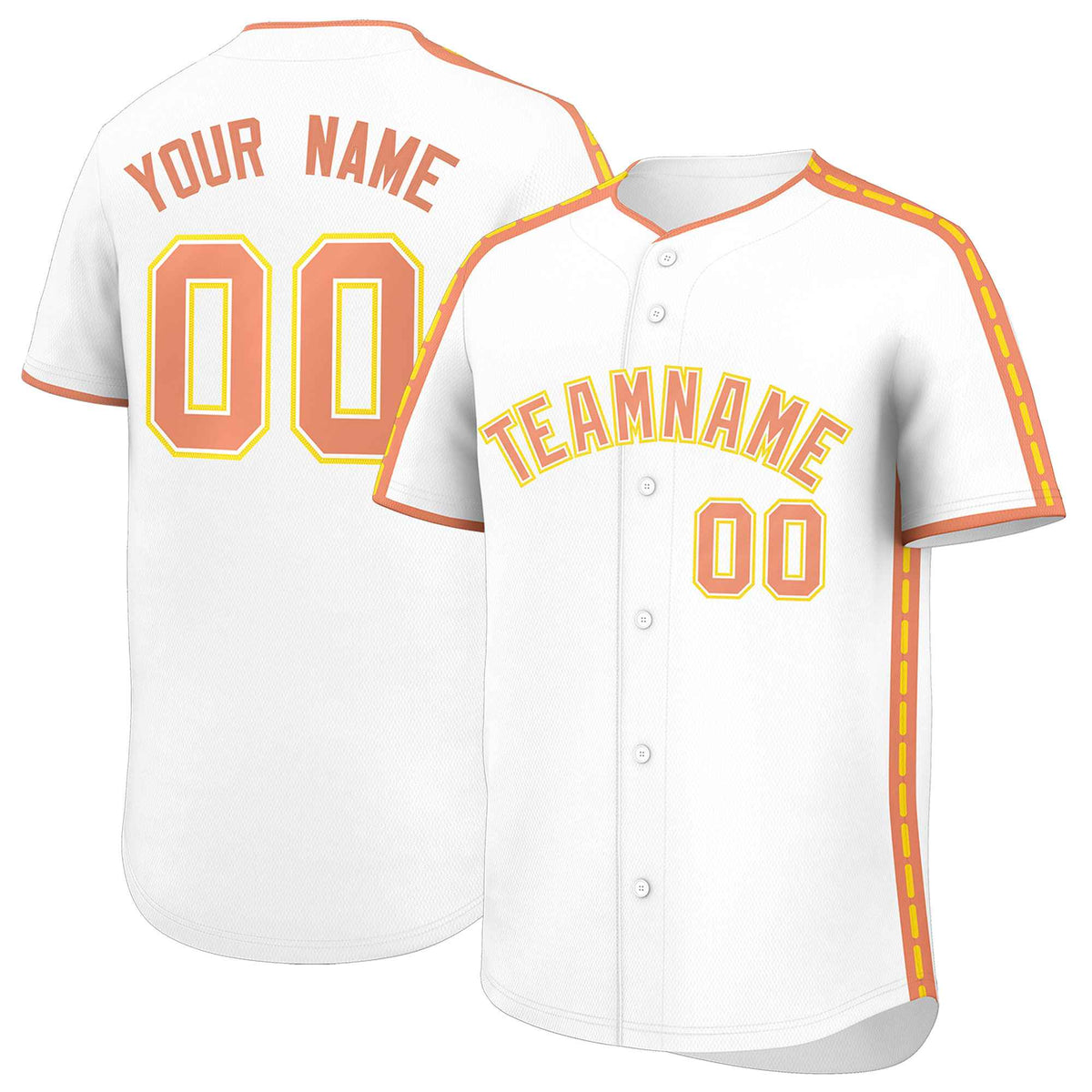 Custom White Light Orange Color Block Personalized Side Dotted Line Authentic Baseball Jersey