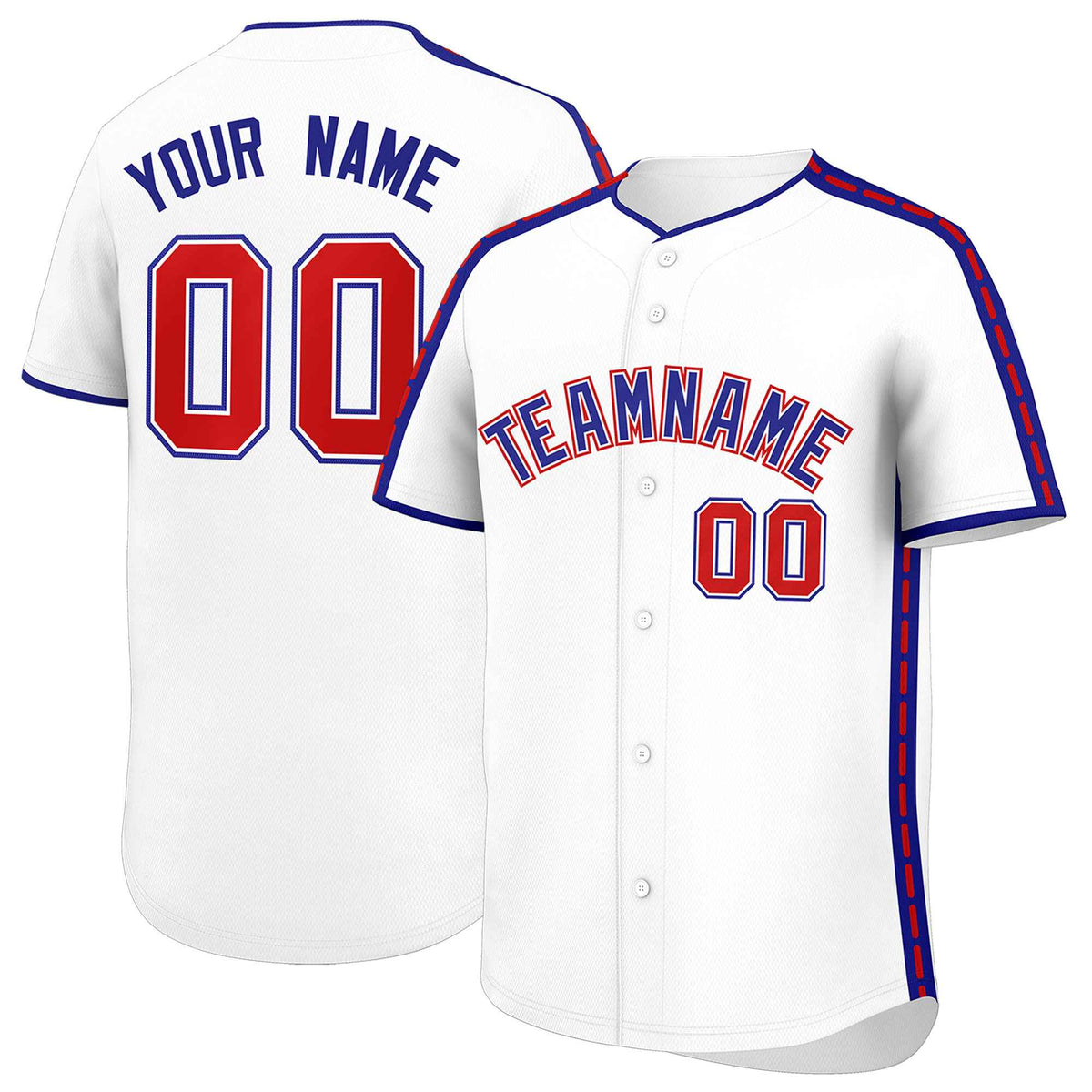 Custom White Royal Color Block Personalized Side Dotted Line Authentic Baseball Jersey