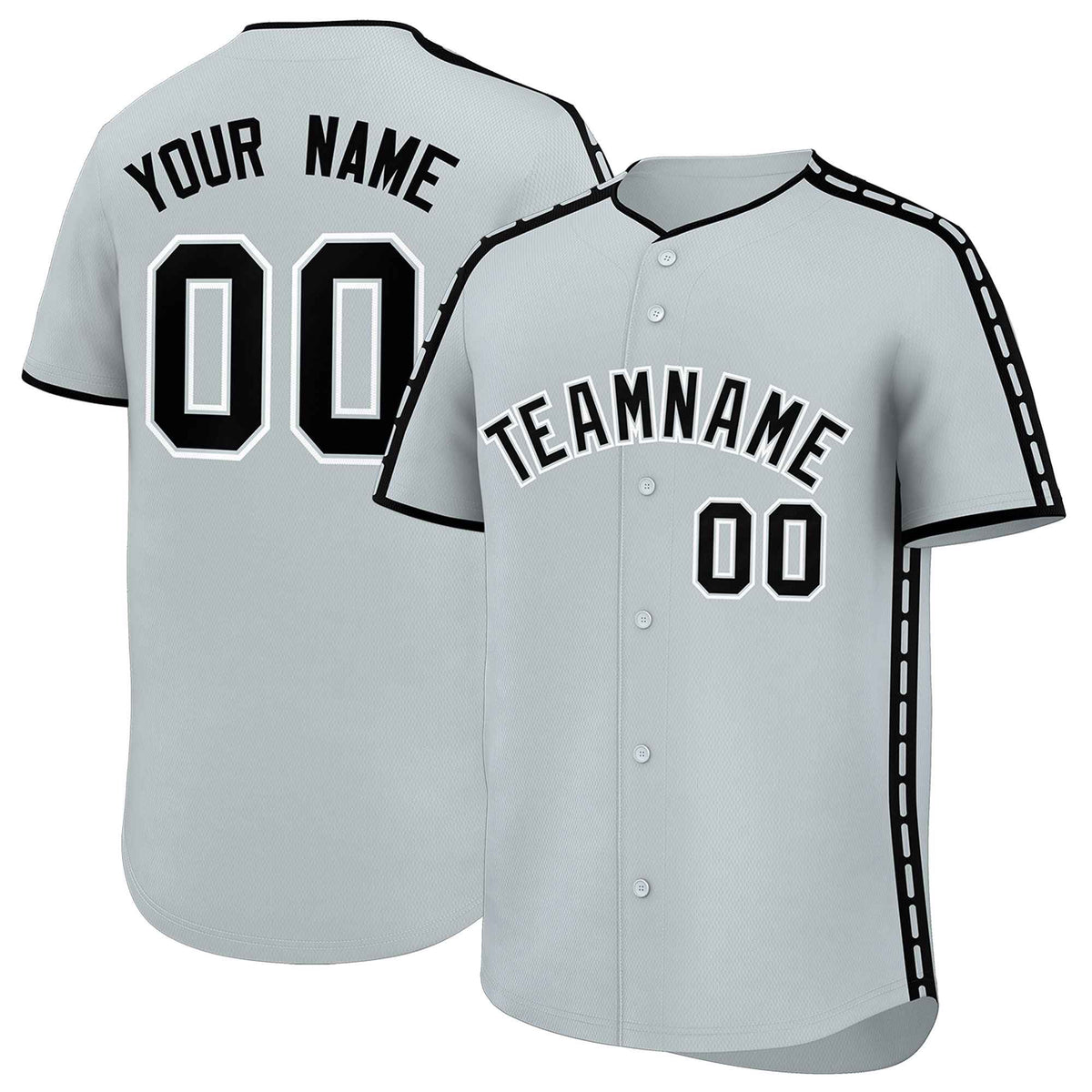 Custom Silver Black Color Block Personalized Side Dotted Line Authentic Baseball Jersey