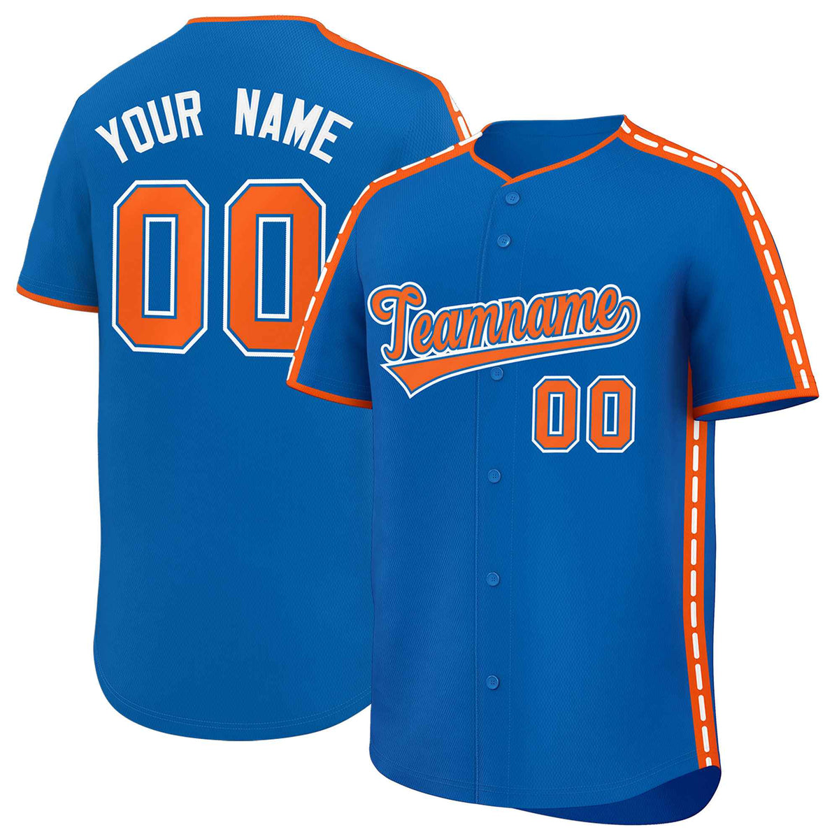 Custom Royal Orange Color Block Personalized Side Dotted Line Authentic Baseball Jersey