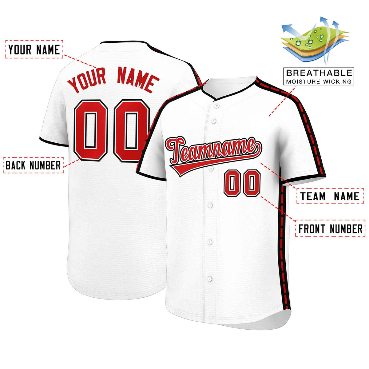 Custom White Black Color Block Personalized Side Dotted Line Authentic Baseball Jersey